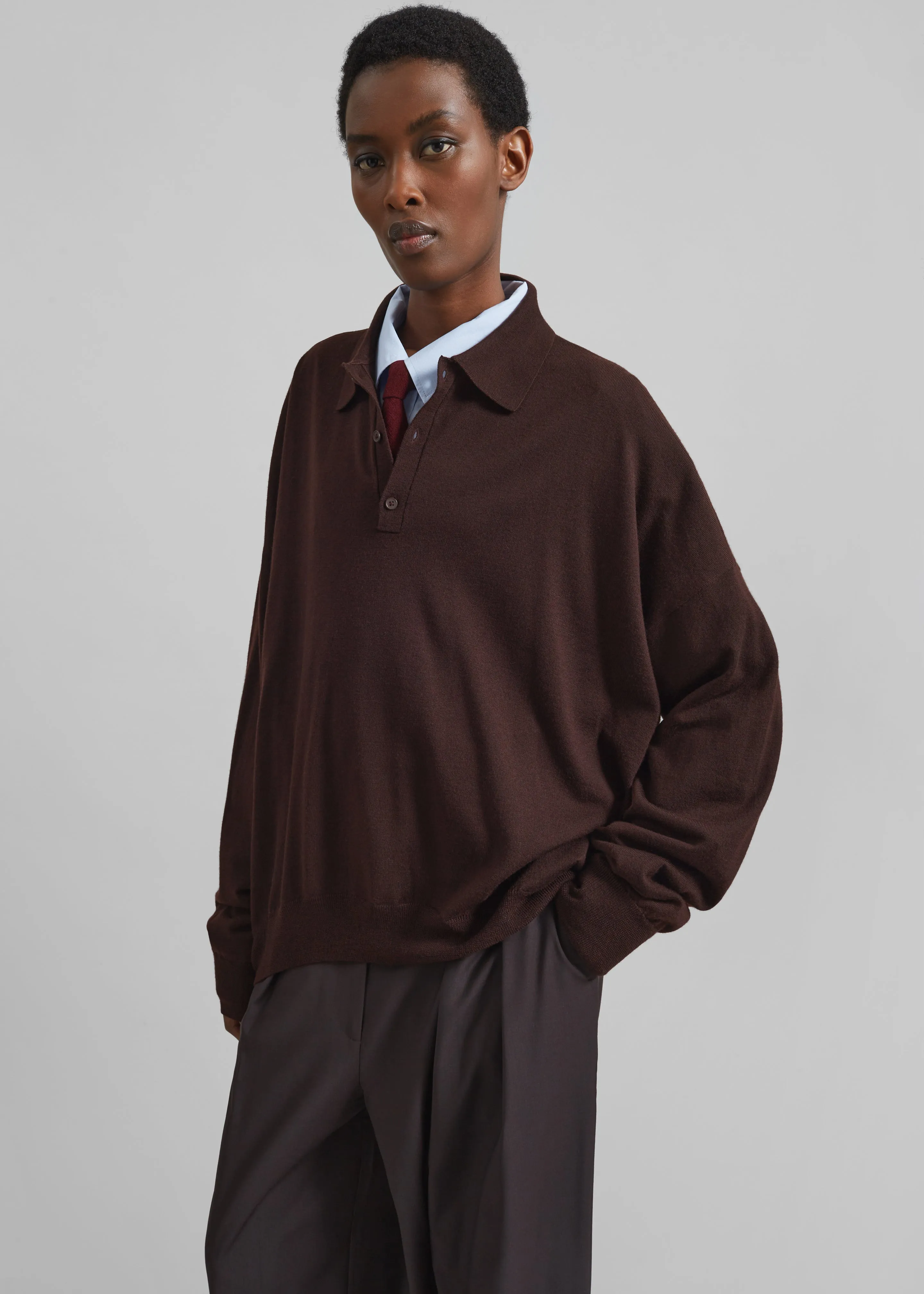 Meriel Wool Polo Sweater - Chocolate Plum