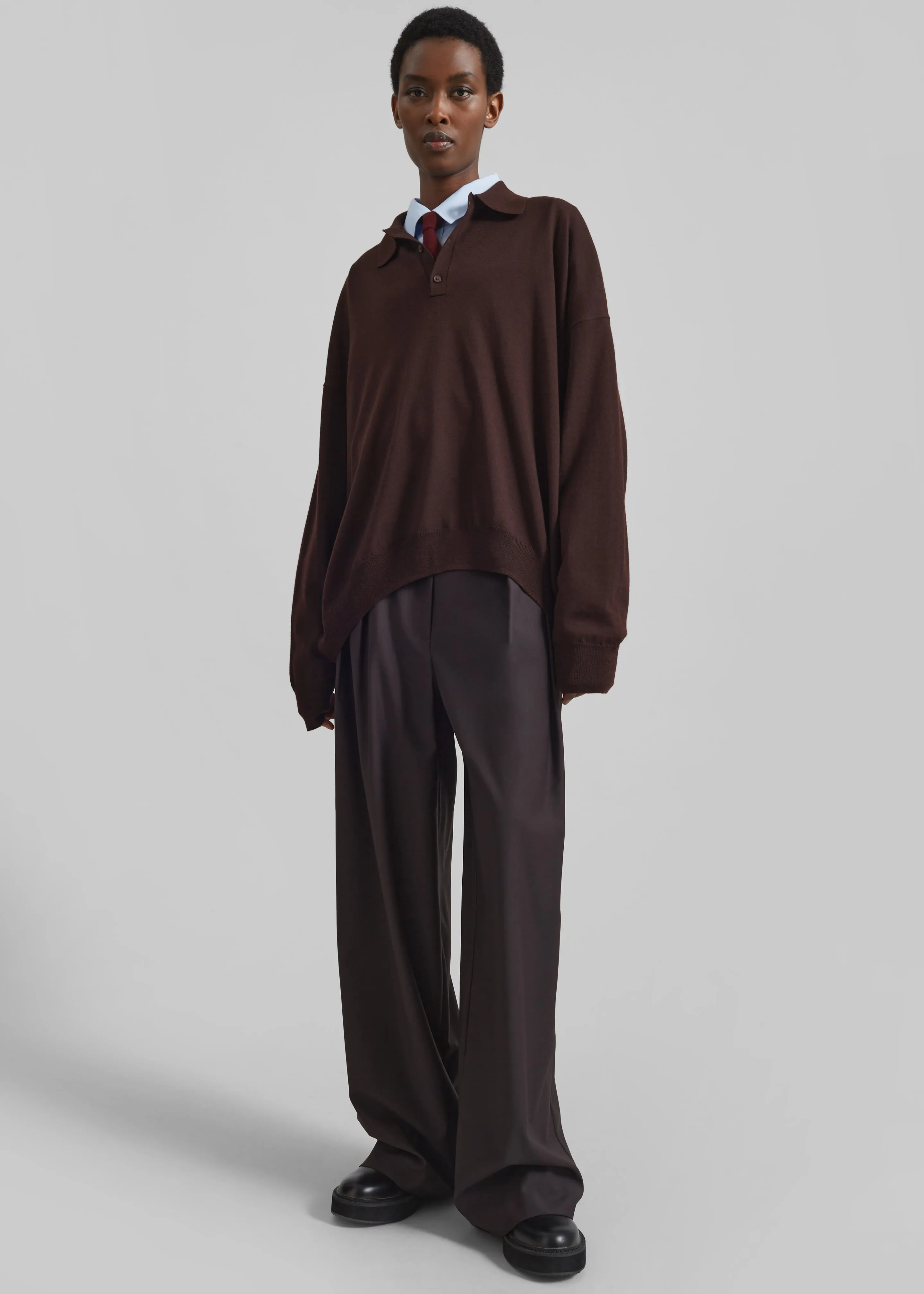 Meriel Wool Polo Sweater - Chocolate Plum