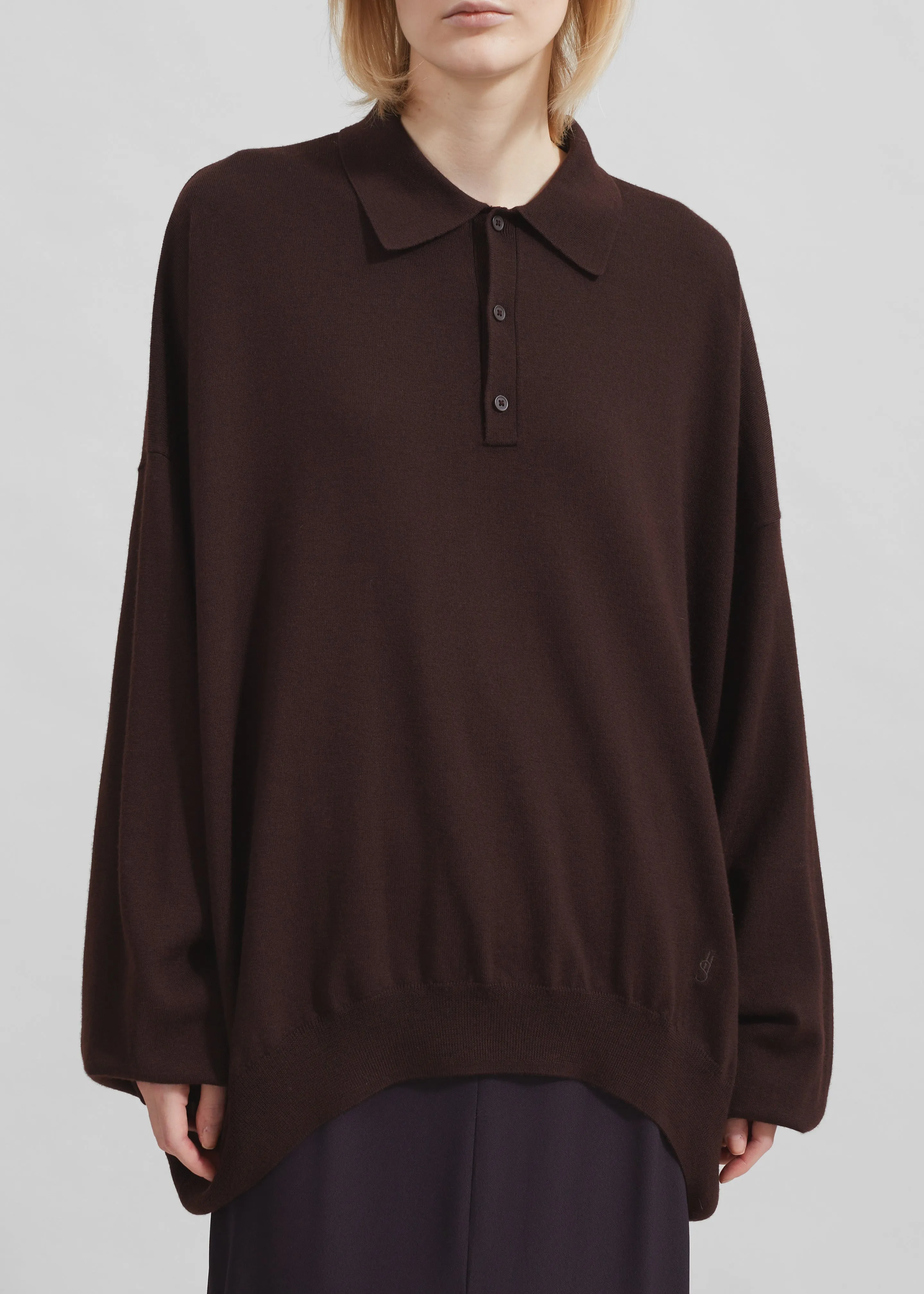 Meriel Wool Polo Sweater - Chocolate Plum