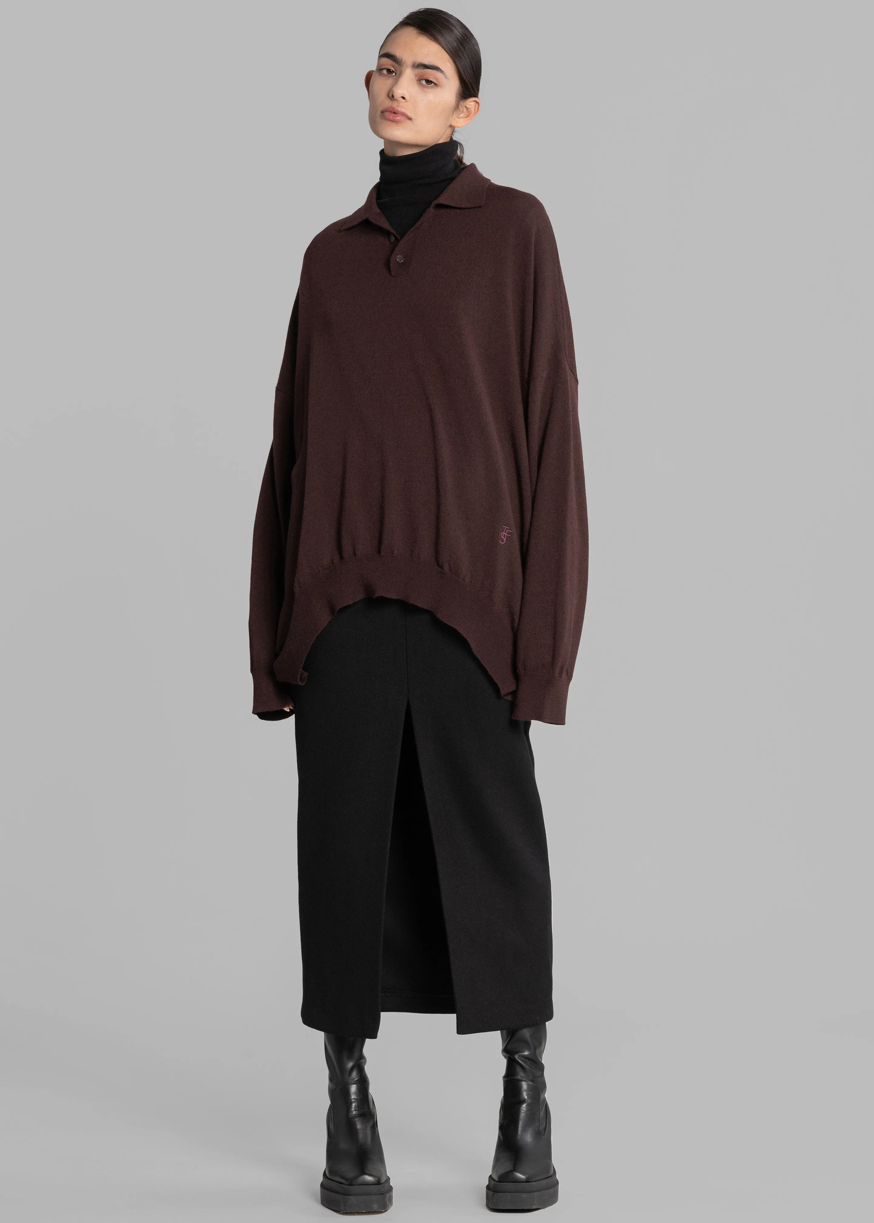 Meriel Wool Polo Sweater - Chocolate Plum