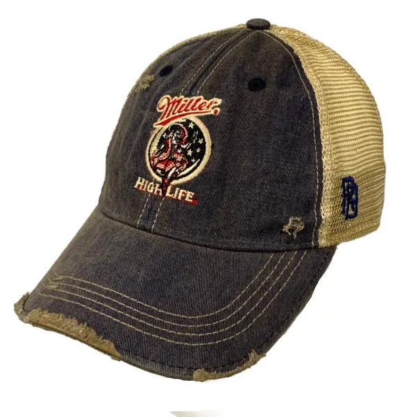 Miller High Life Brewing Company Retro Brand Navy Vintage Mesh Beer Adj. Hat Cap