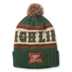 Miller High Life Pillow Line Pom Pom Beanie - Green/Gold/Ivory