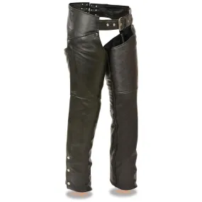 Milwaukee Leather Chaps for Women Black Premium Skin - Deep Hip Pockets Back Thigh Laces Motorcycle Chap - SH1173