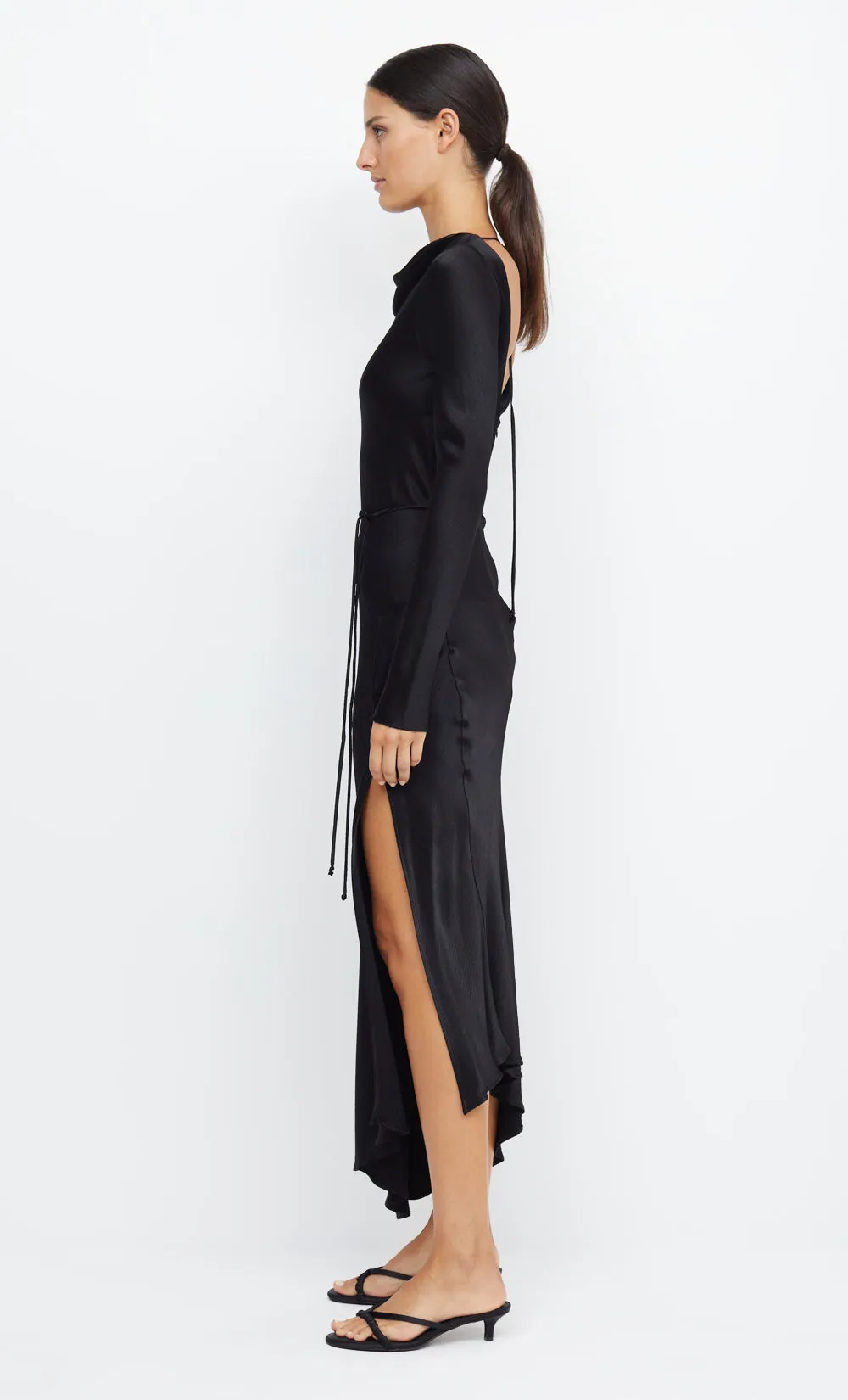 MOON DANCE LONG SLEEVE MAXI DRESS - BLACK