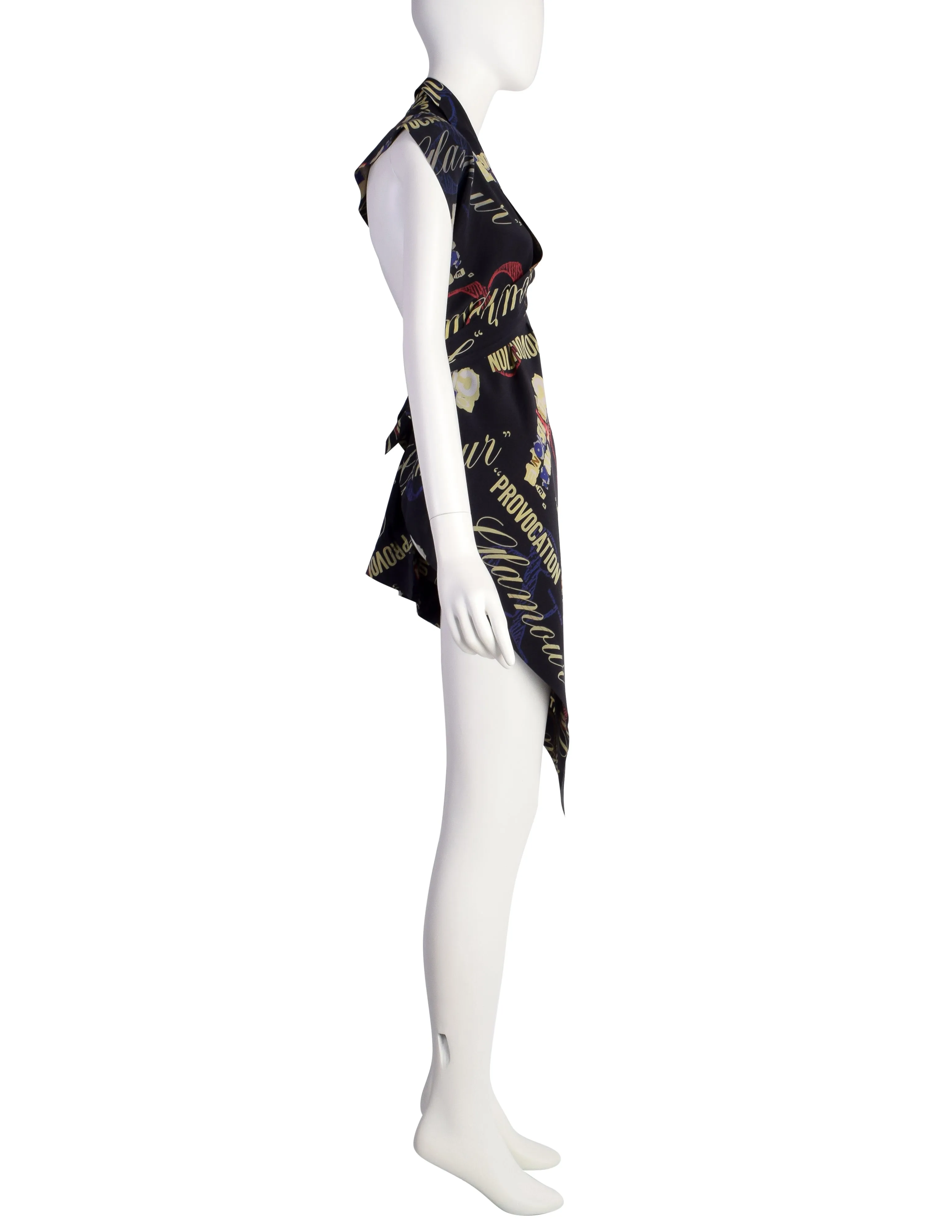 Moschino Vintage Provocation and Glamour Black Graphic Print Silk Scarf Top