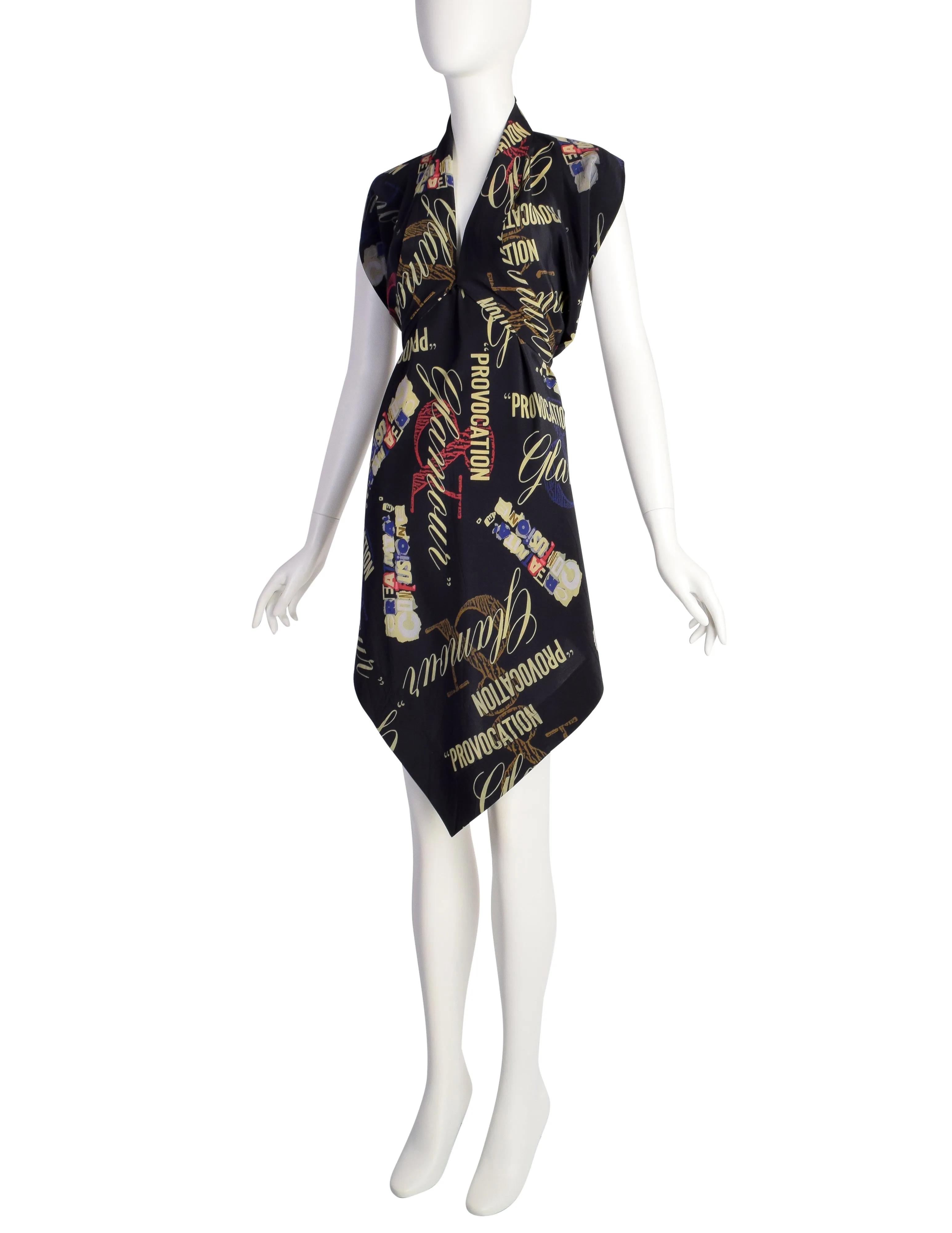 Moschino Vintage Provocation and Glamour Black Graphic Print Silk Scarf Top