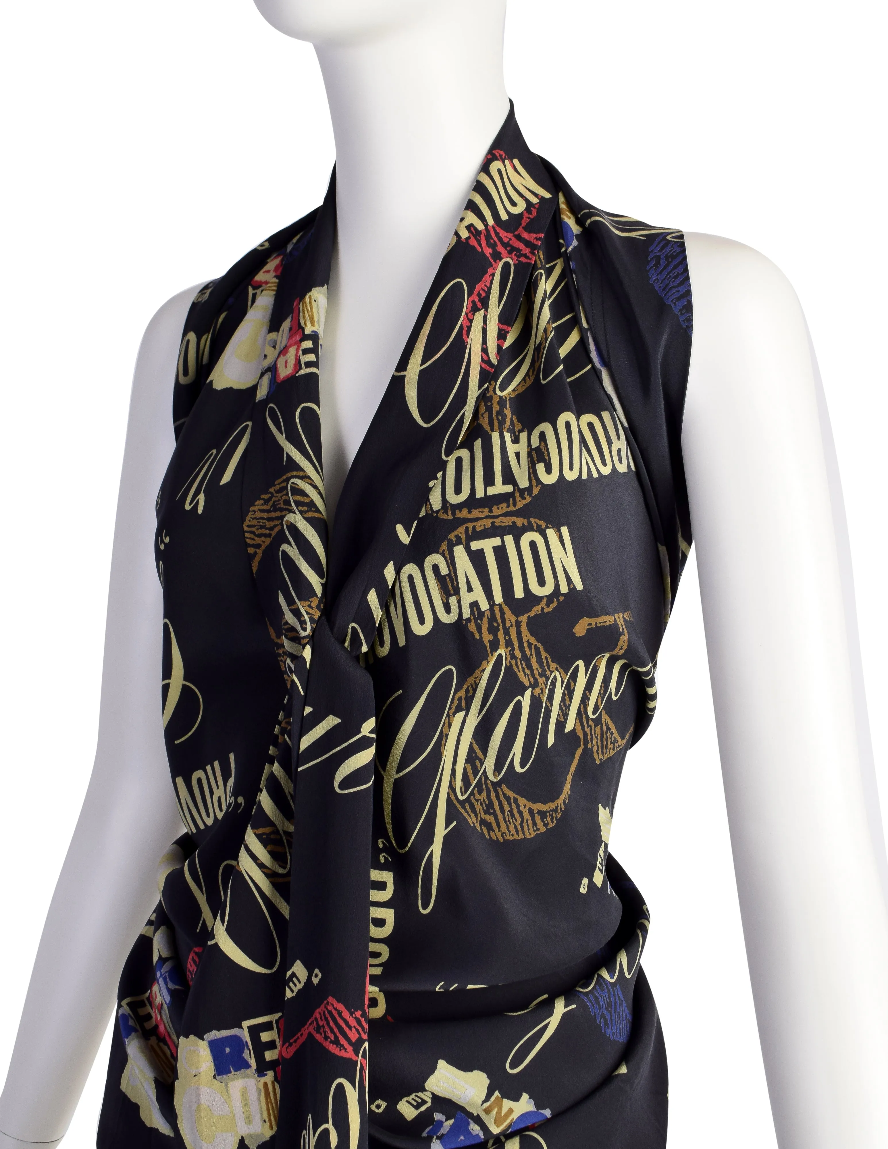 Moschino Vintage Provocation and Glamour Black Graphic Print Silk Scarf Top