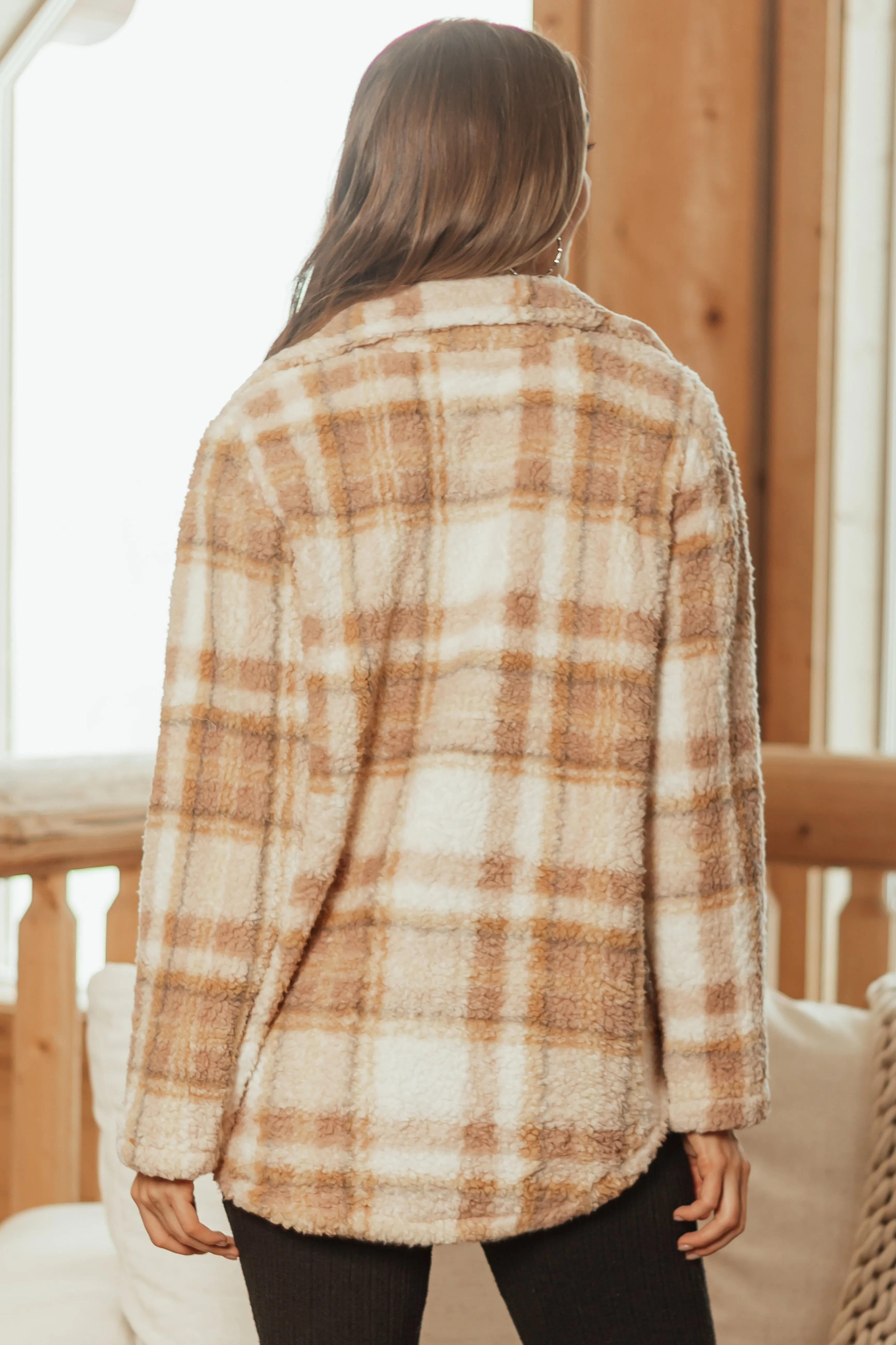 Mustard Sherpa Flannel Cozy Button Down Shacket