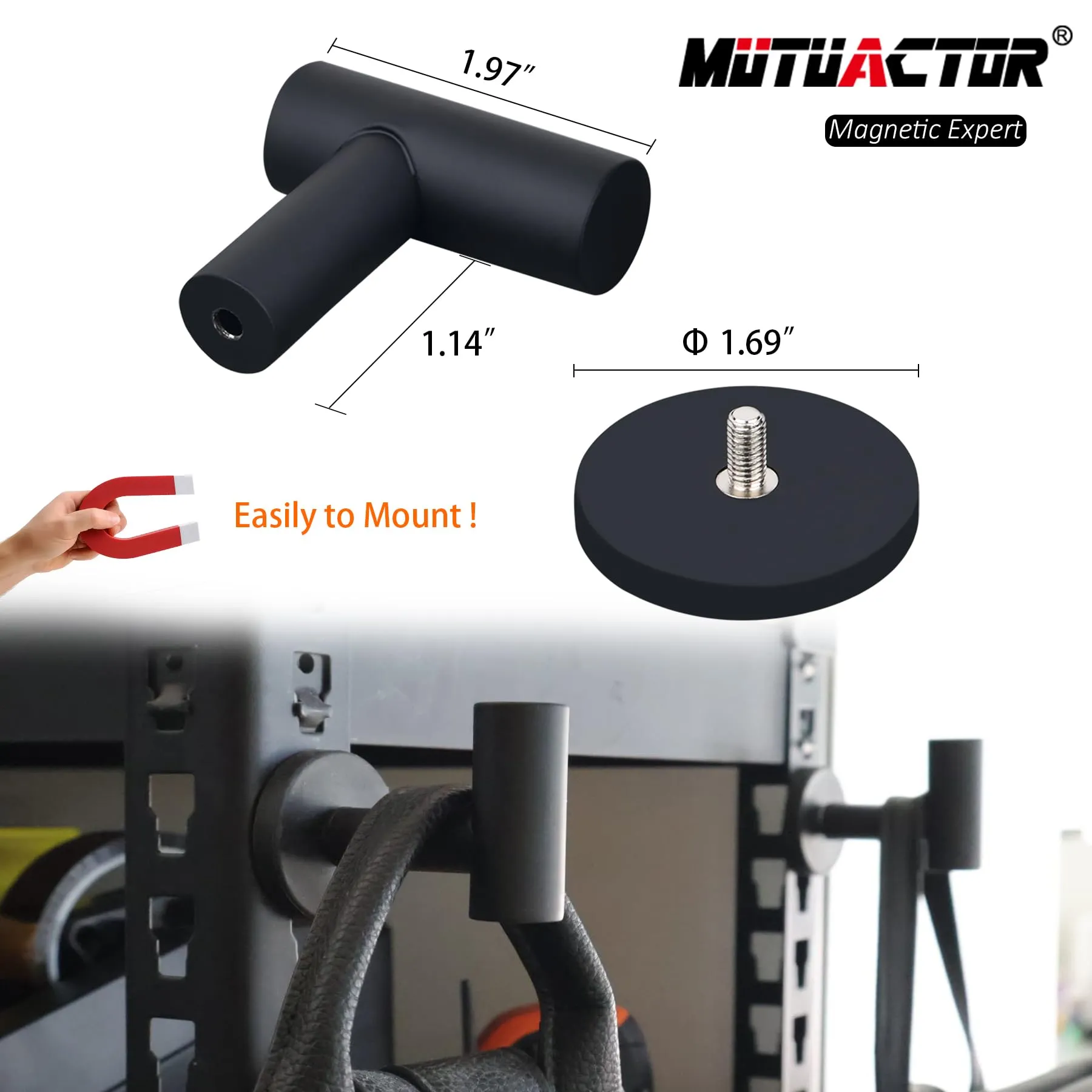 MUTUACTOR Storage Hook, 4 Packs Heavy Duty Magnetic Hooks with Rubber Coating, Stainless Steel, for Hanging Coats, Hats, Bags, Keychains on Kitchen, Garage, Classroom, Bathroom etc.