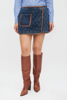 Navy & Brown Quilted Denim Skirt