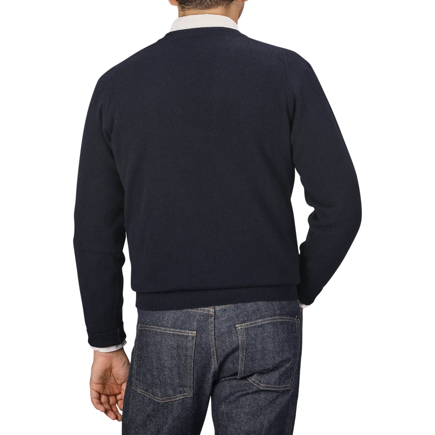 Navy Blue Deep V-Neck Lambswool Sweater