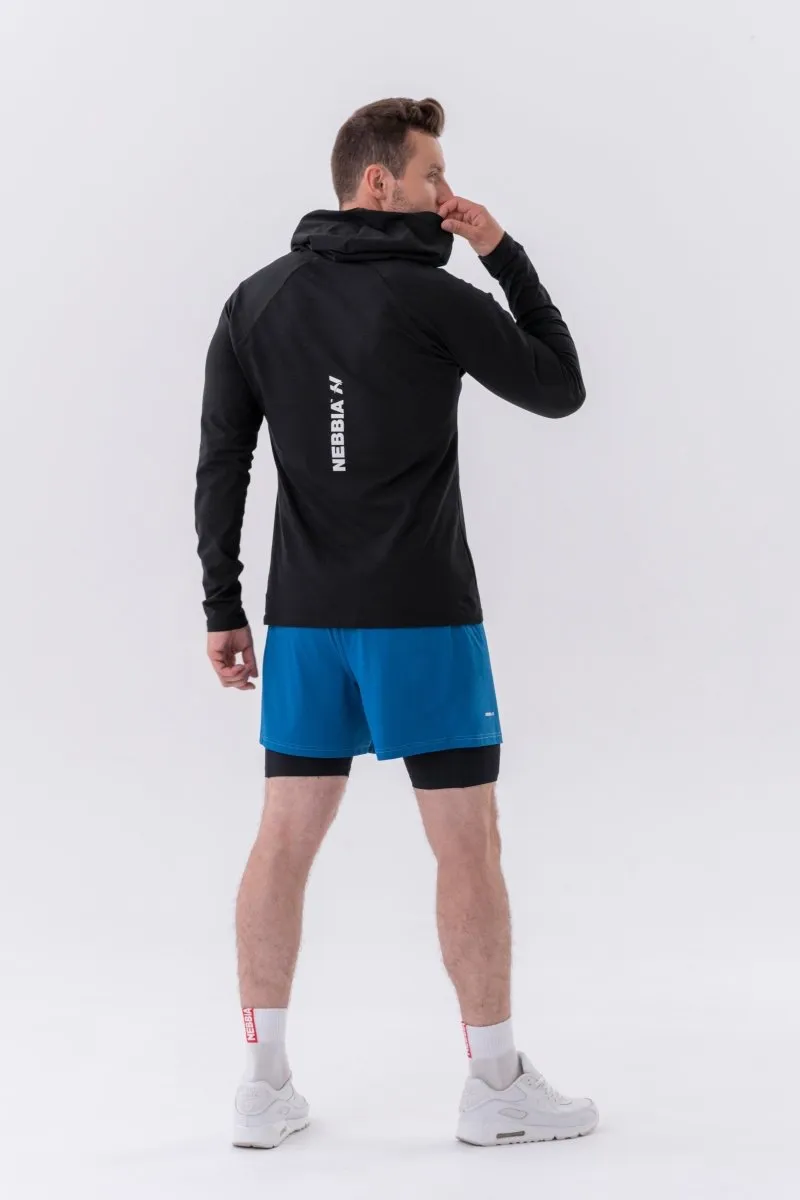 Nebbia Long-Sleeve T-Shirt with a Hoodie 330 - Black