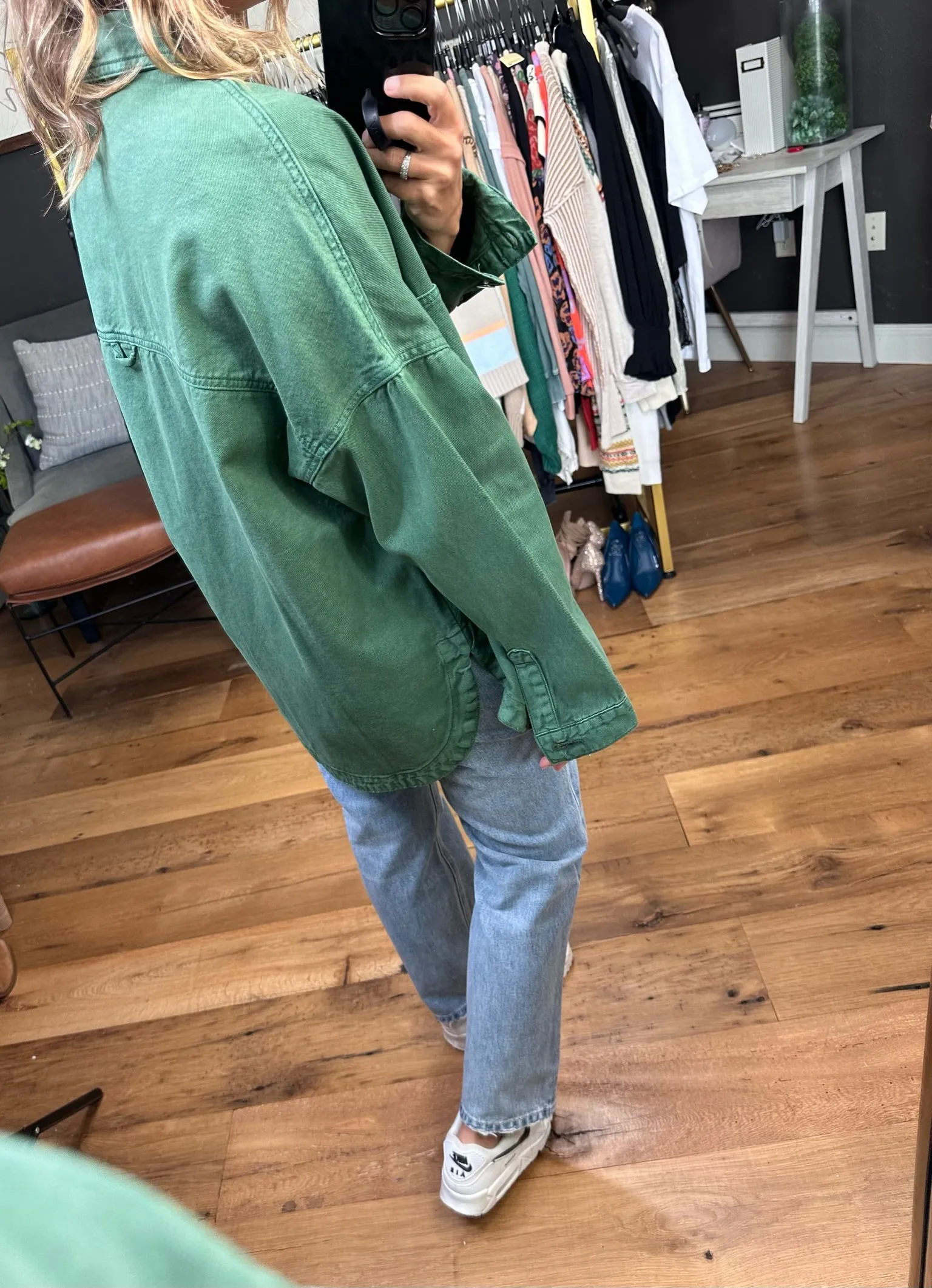 Need A Break Oversized Denim Shacket - Green