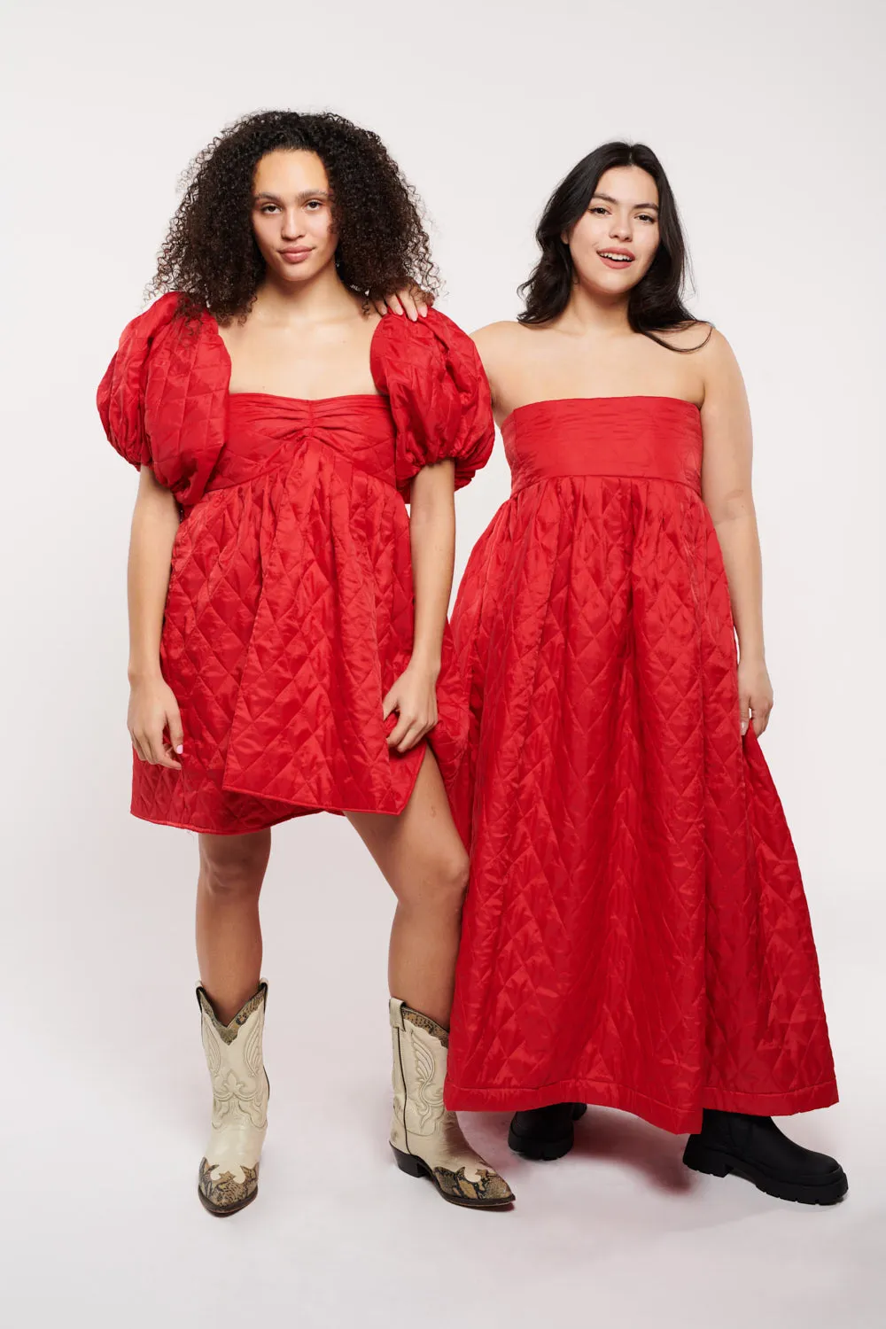 New York Puffer Dress Strapless Jean Red by Madeline Marie