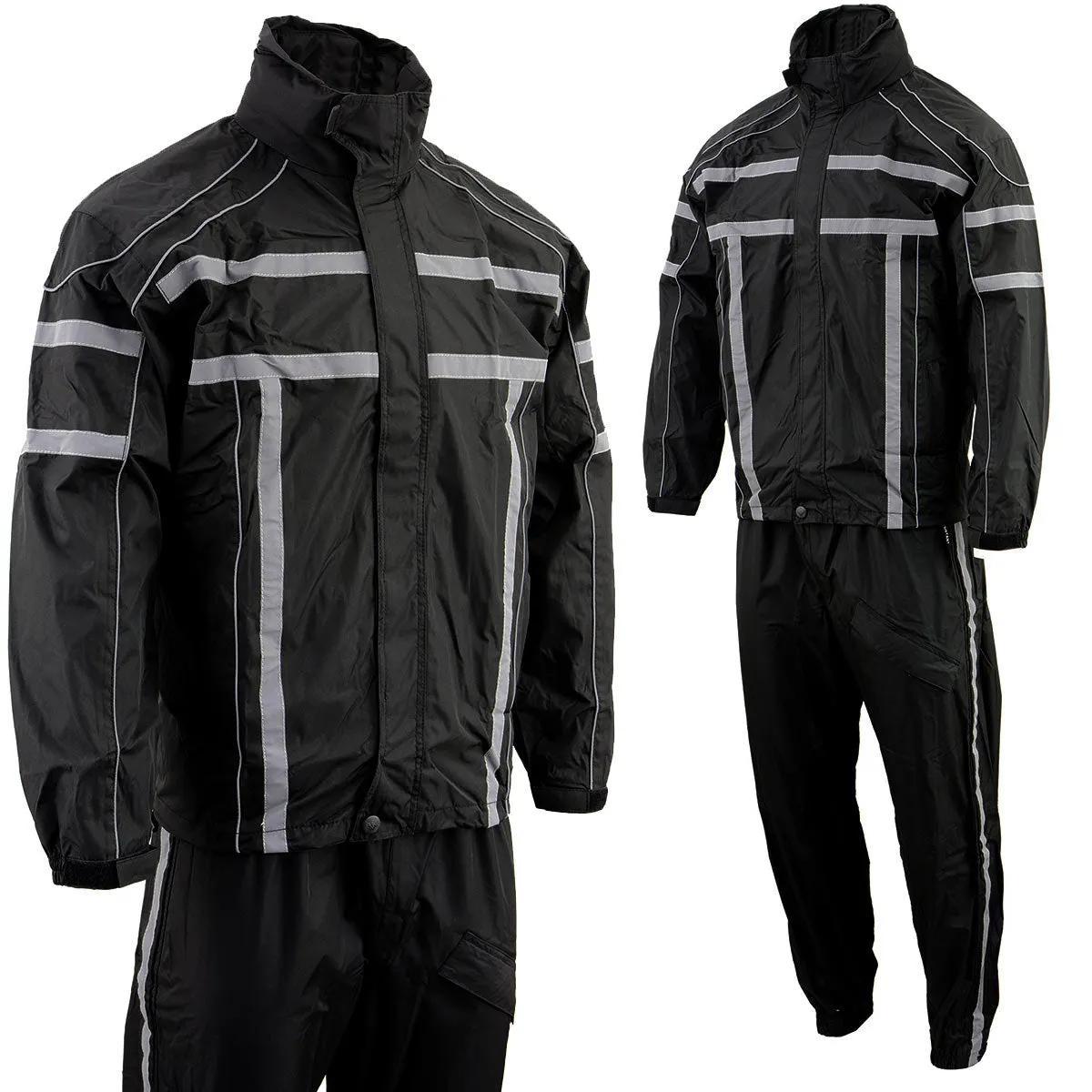 NexGen SH2331 Men's Black Water Resistant Rain Suit with Reflective Tape