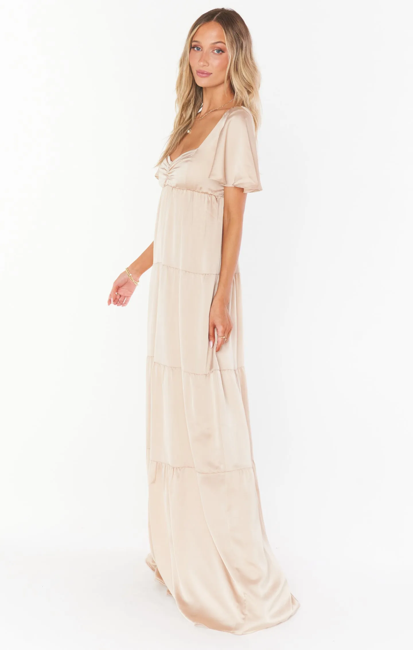 Nicole Maxi Dress ~ Champagne Luxe Satin