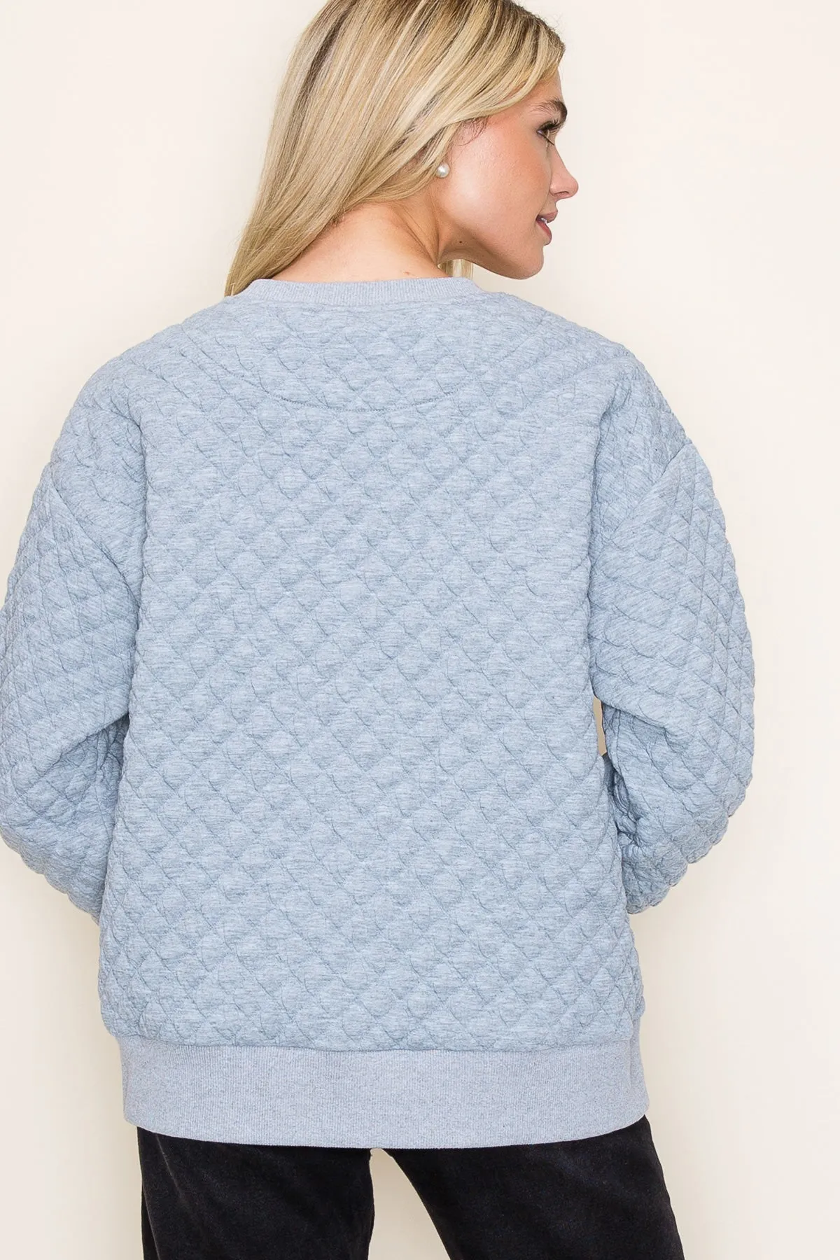 No Place Like Home Gray Quilted Pullover