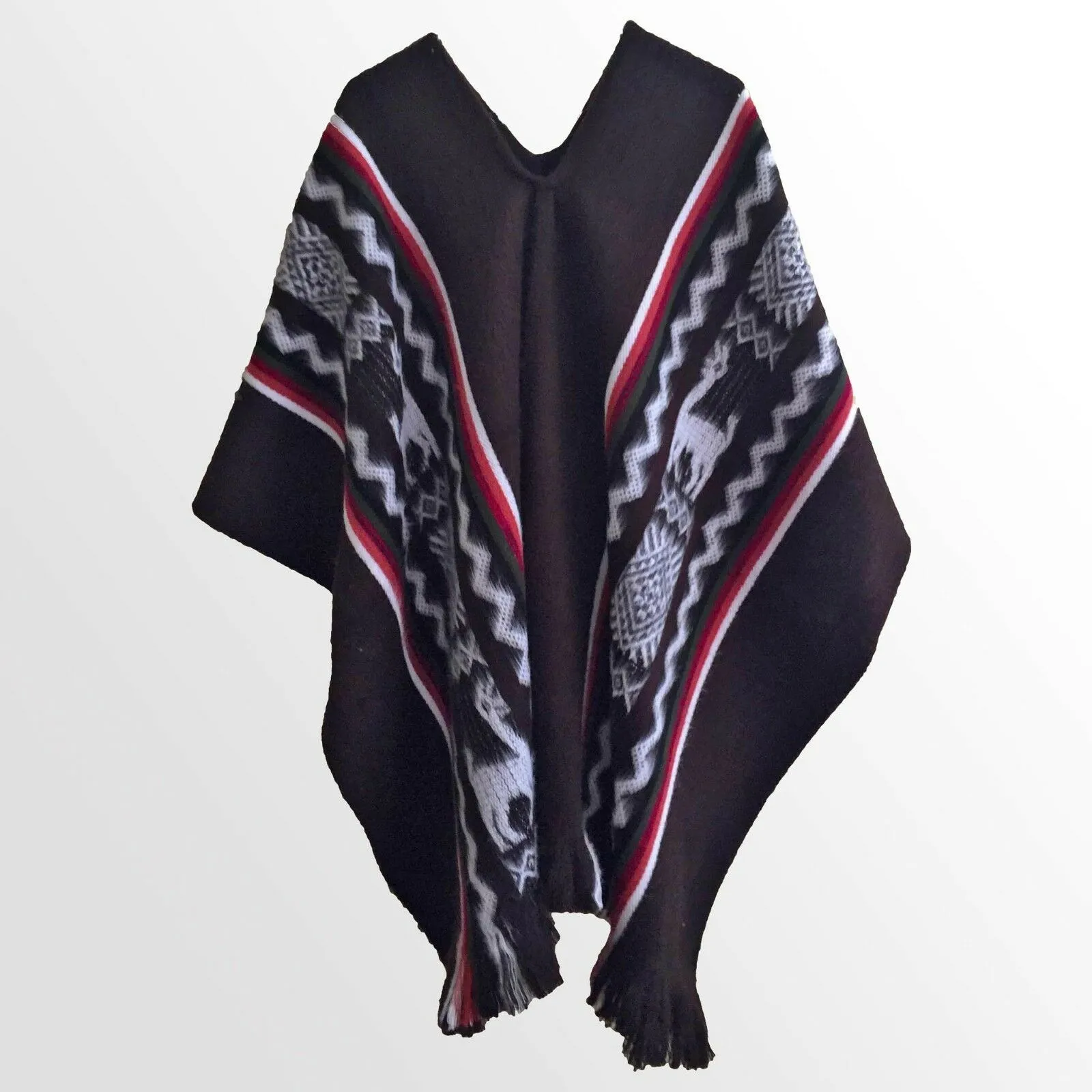 Numbatkaime - Llama Wool Unisex South American Handwoven Serape Poncho - llamas pattern