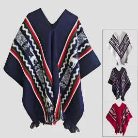 Numbatkaime - Llama Wool Unisex South American Handwoven Serape Poncho - llamas pattern