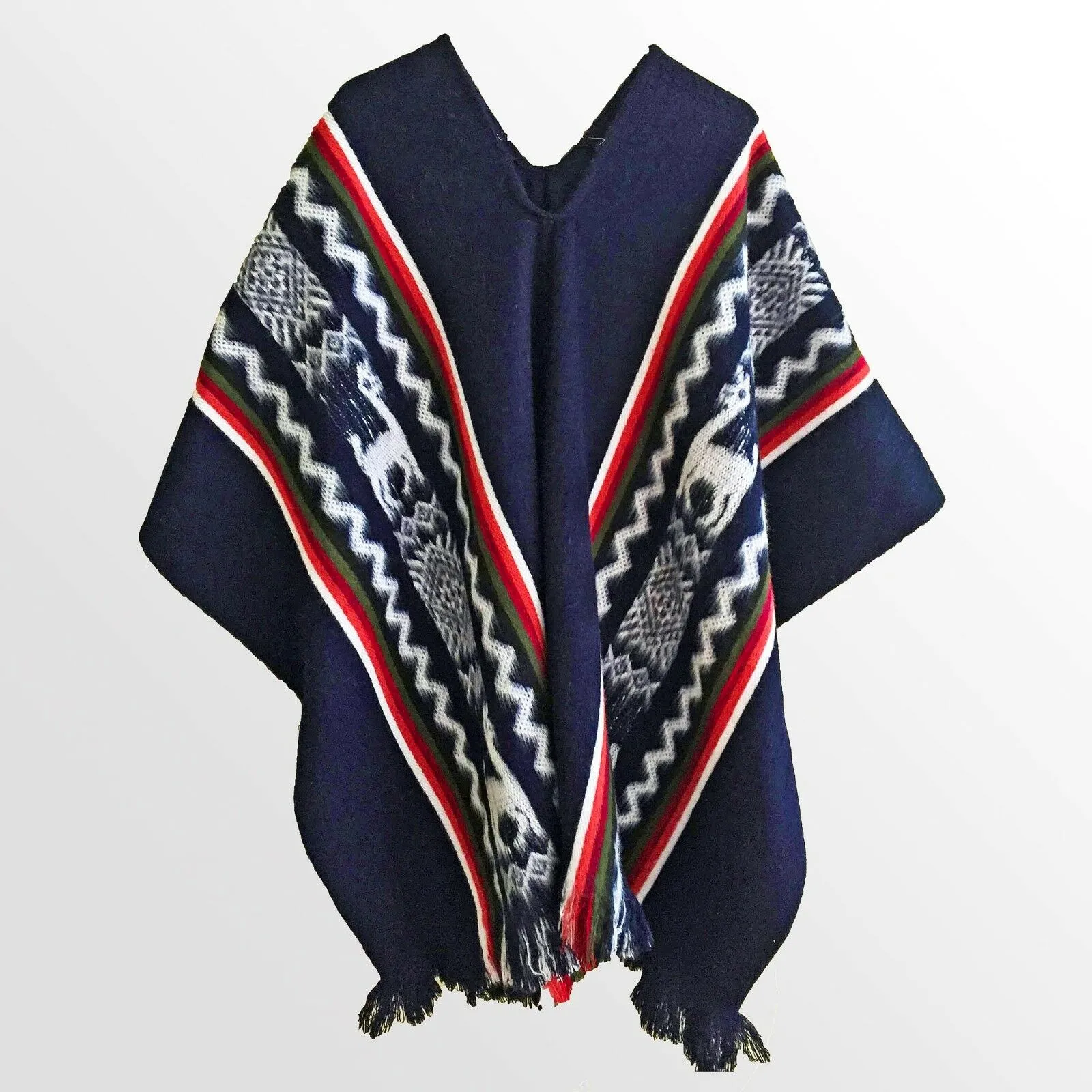 Numbatkaime - Llama Wool Unisex South American Handwoven Serape Poncho - llamas pattern