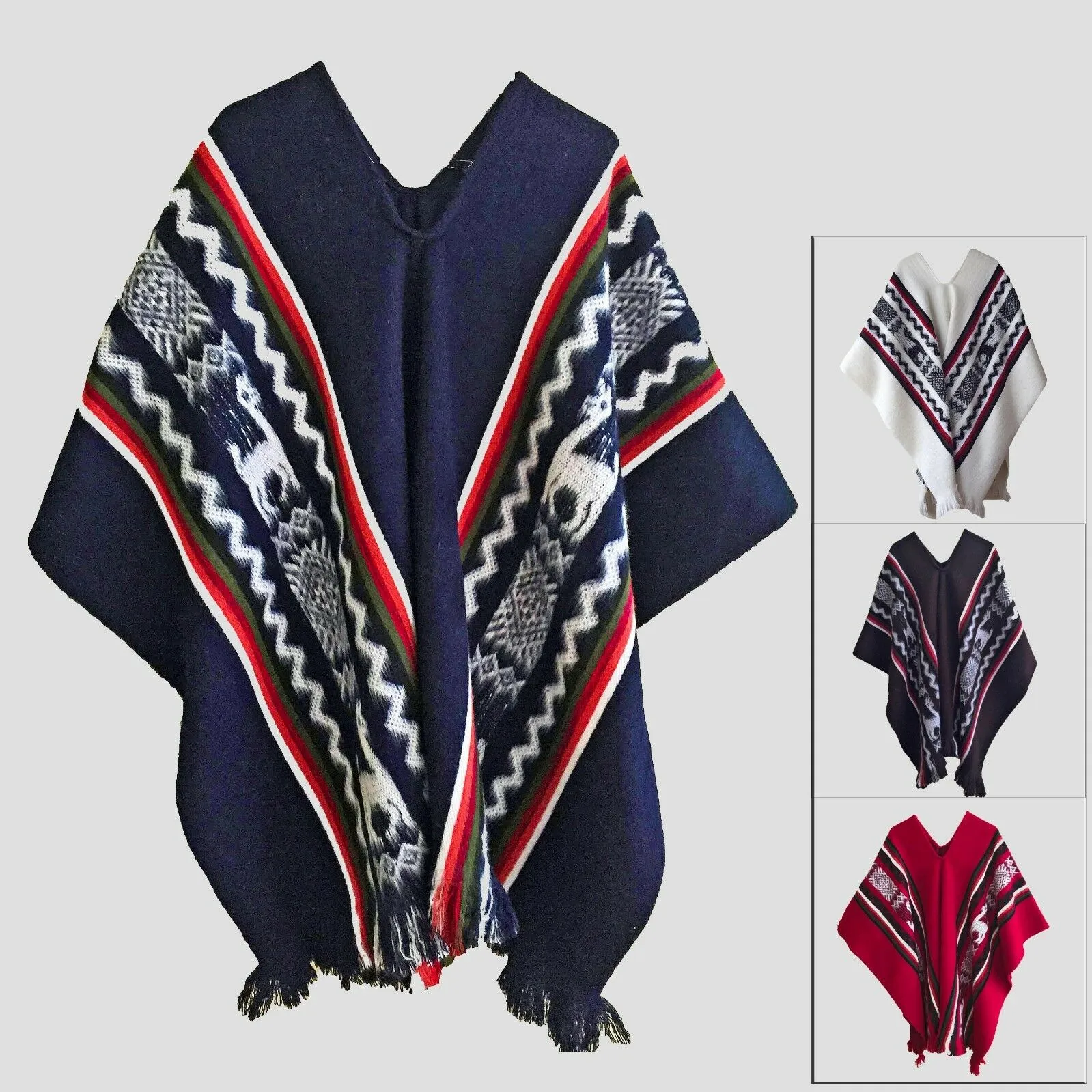 Numbatkaime - Llama Wool Unisex South American Handwoven Serape Poncho - llamas pattern