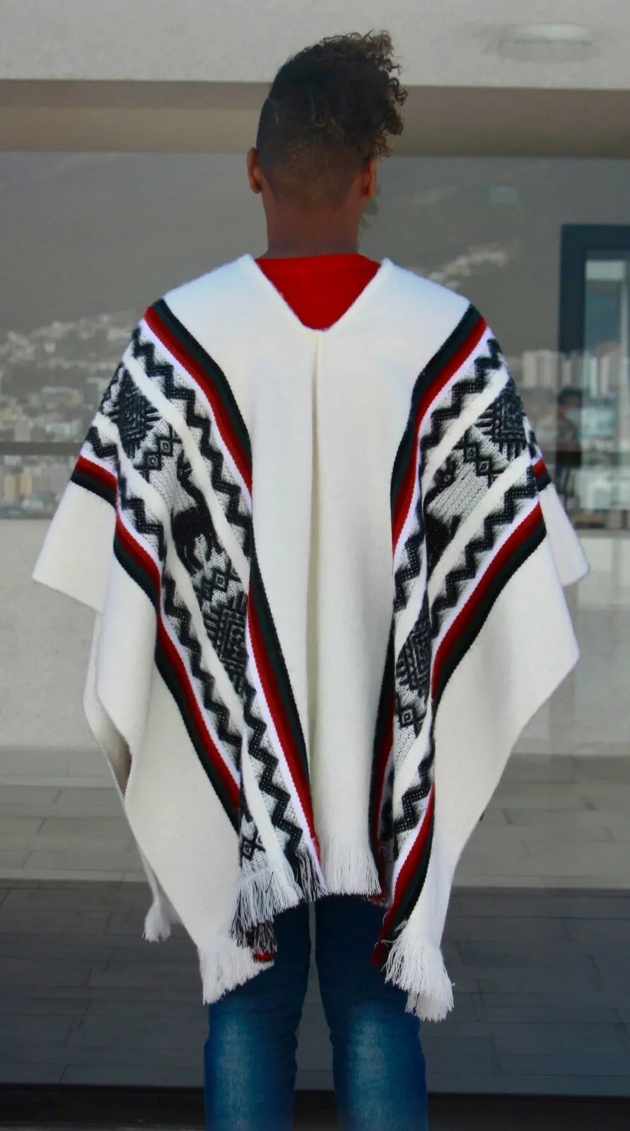 Numbatkaime - Llama Wool Unisex South American Handwoven Serape Poncho - llamas pattern