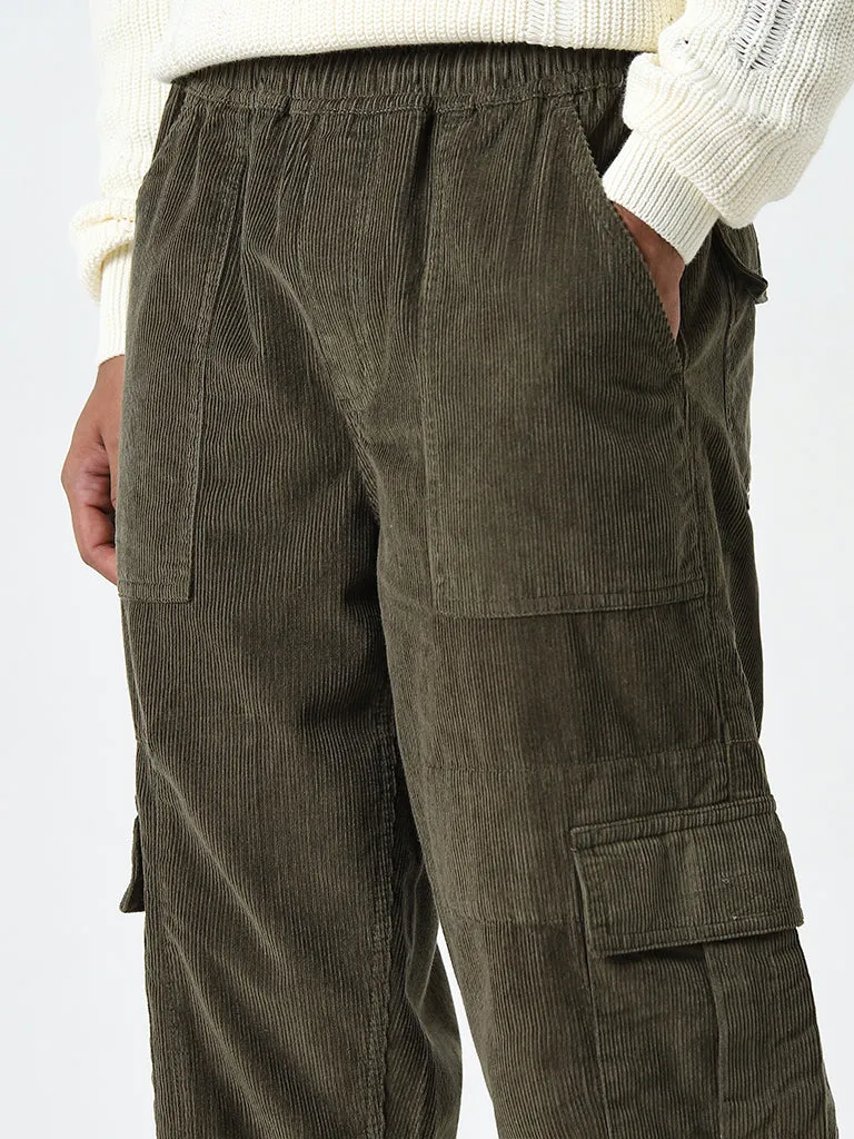 Nuon Olive Relaxed-Fit Mid-Rise Cotton Chinos