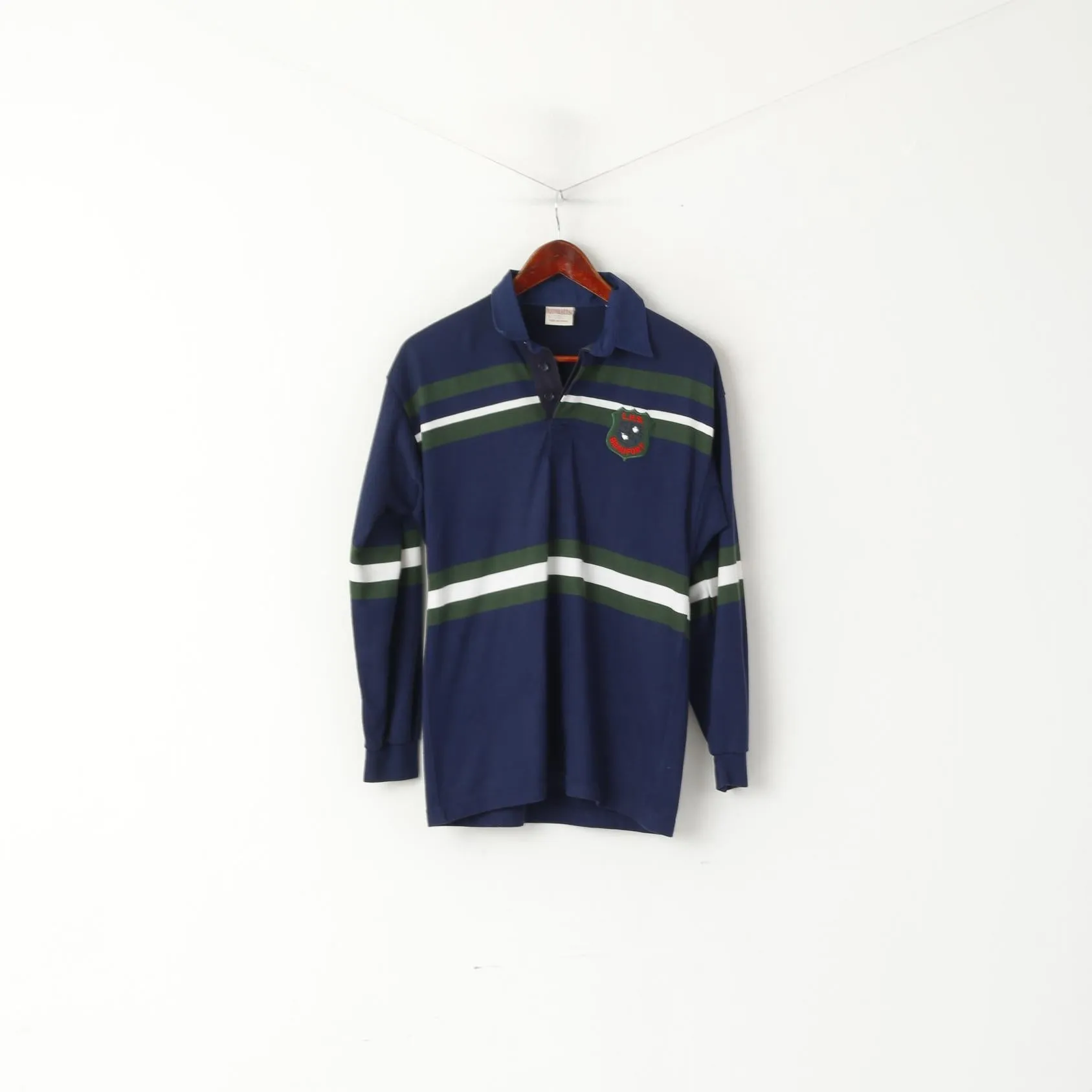 O' Neills Men 36" S Polo Shirt Navy L.H.S. Beaufort Striped Long Sleeve Top Sweater