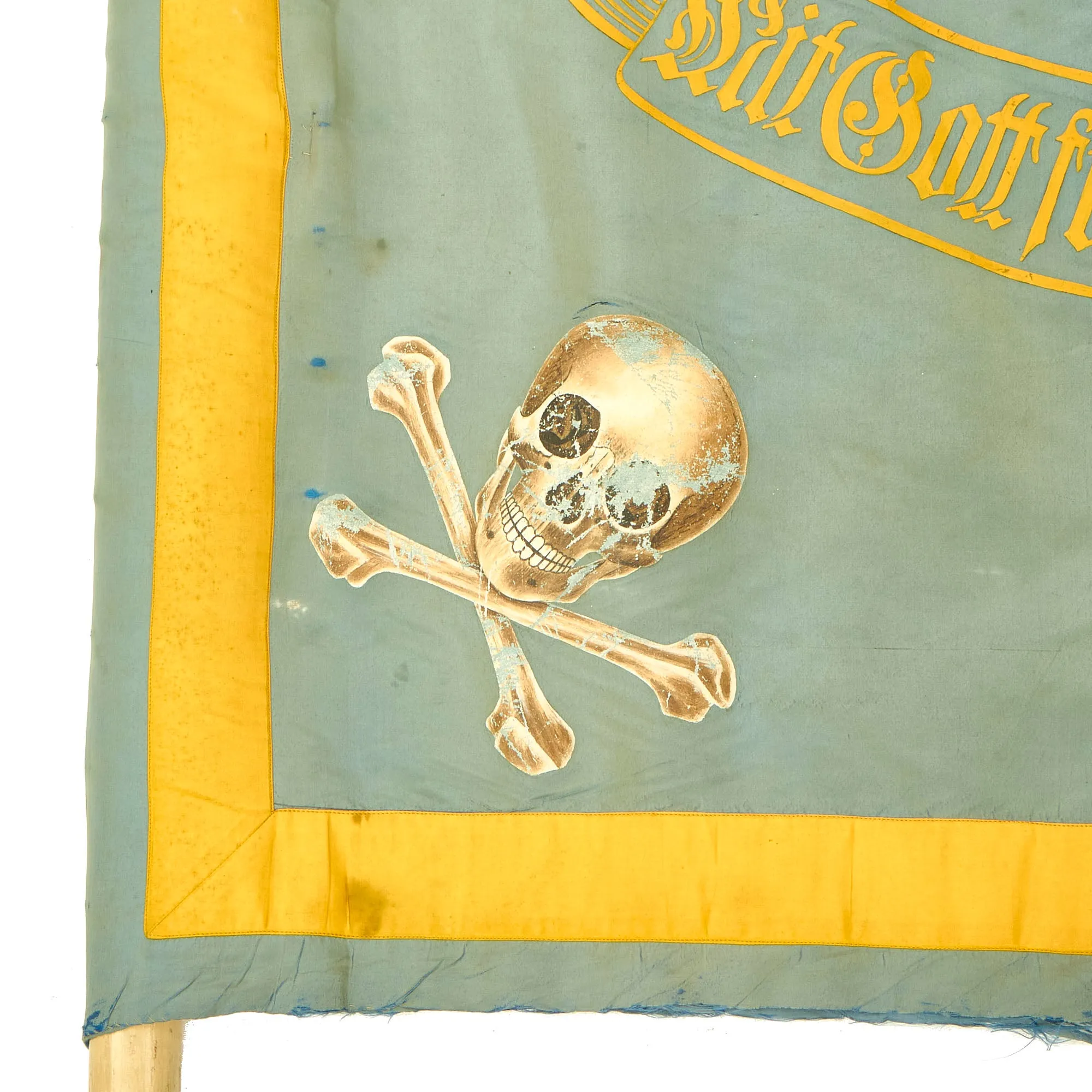 Original Imperial German WWI Regimental Standard Flag For The State of Brunswick With Flagpole and Topper With Inlaid Prussian Iron Cross - 45” x 45” / Flagpole 107 1/2”