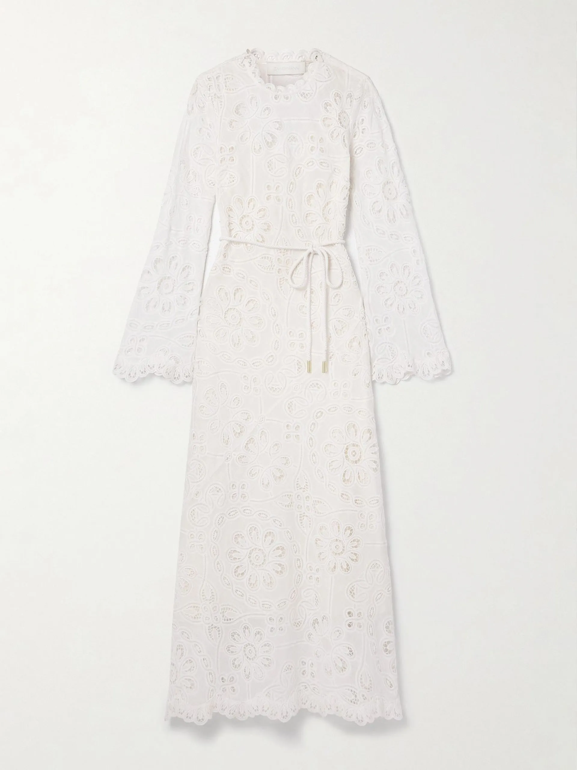 Ottie belted guipure lace and cotton-voile maxi dress