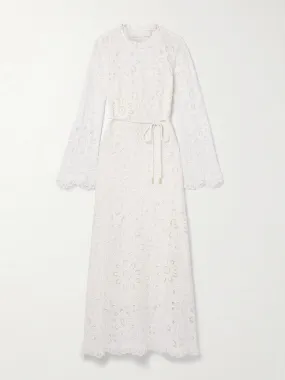 Ottie belted guipure lace and cotton-voile maxi dress