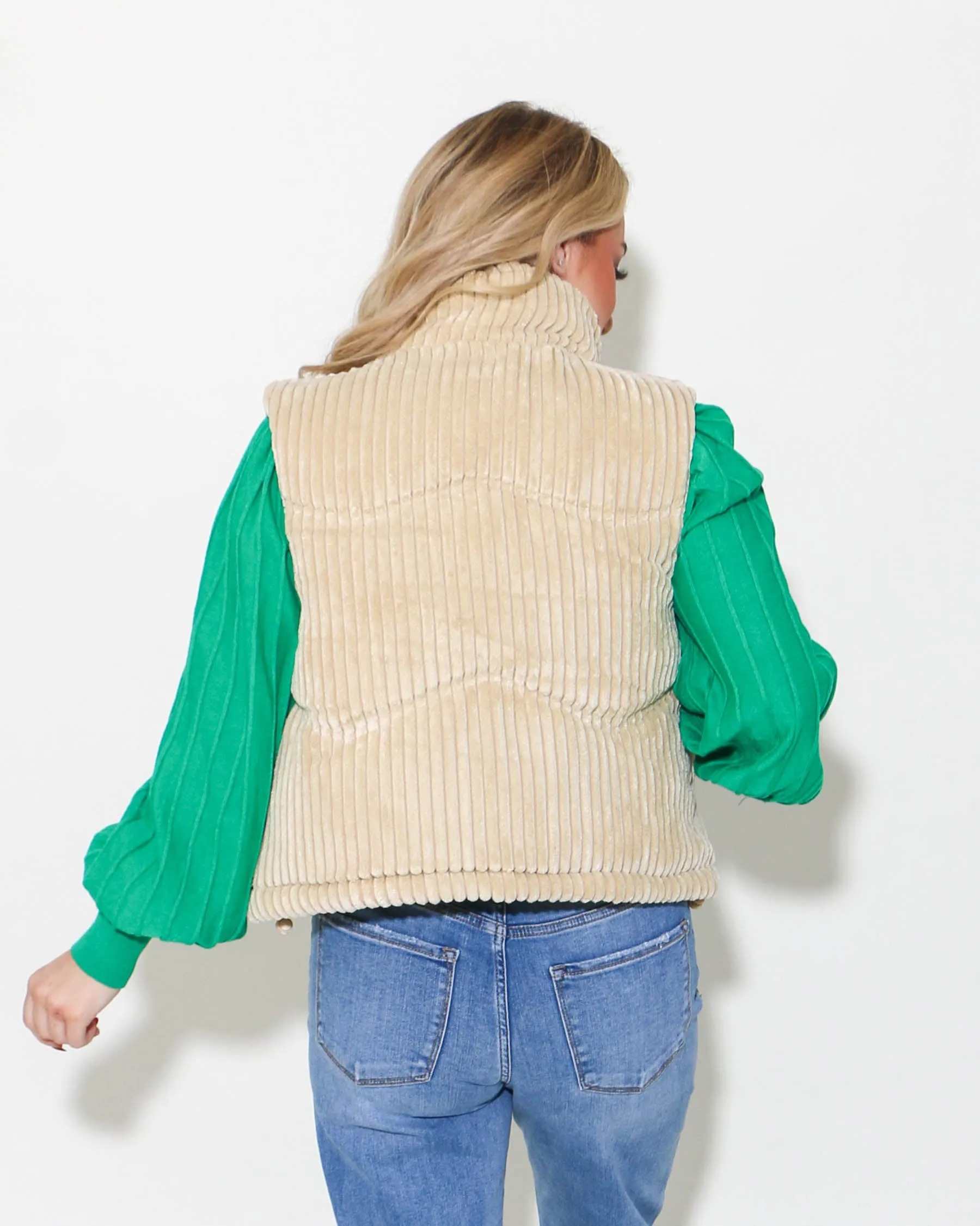 Padded Corduroy Vest in Cream