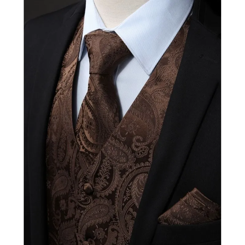 Paisley 3pc Suit Vest Set - E-BROWN