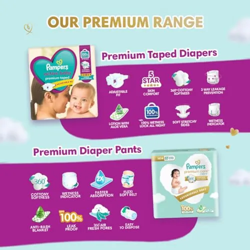 Pampers Active Baby Tape Style Diapers, Medium (M) Size, 90 Count, Adjustable Fit with 5 star skin protection, 6-11kg Diapers