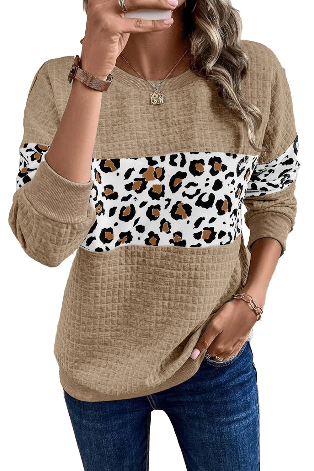 Parchment Leopard Quilted Patchwork Pullover Sweatshirt