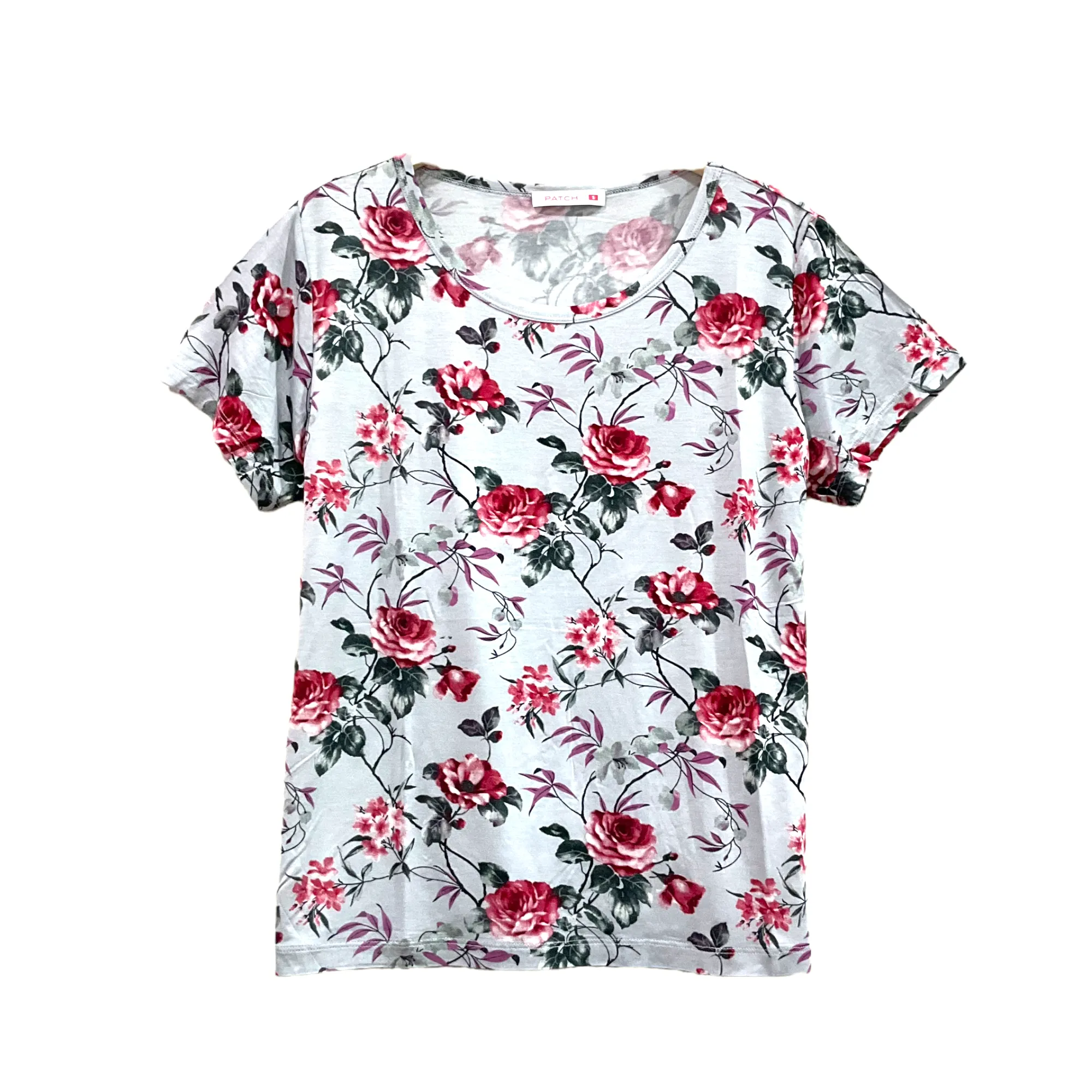 Patch Women Rayon Floral Printed Short Sleeve Round Neck Top