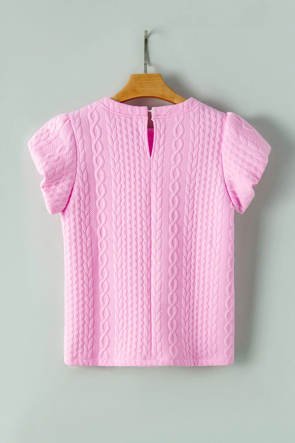 Pink Textured Puff Sleeve T Shirt