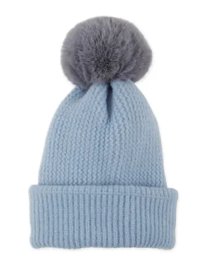 Plush Knit Pom Pom Beanie - Sky Blue