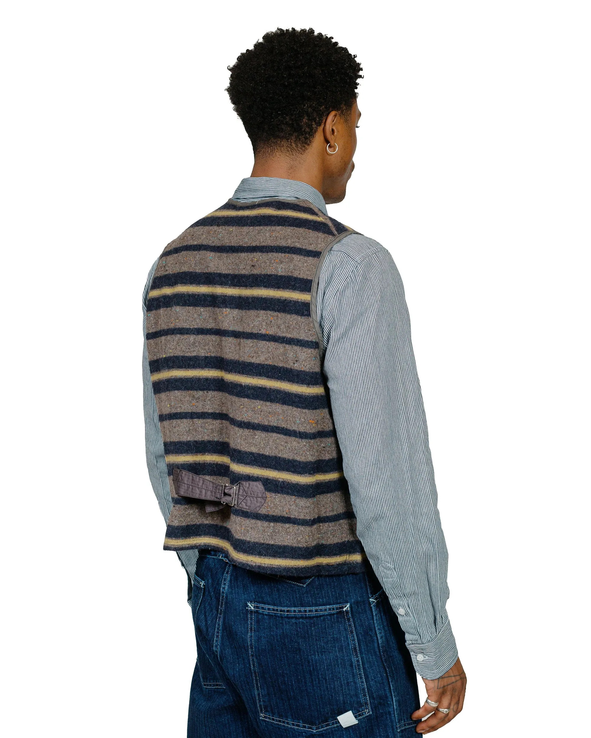 Post O'Alls Fleece Vest Trashed Wool Navy Stripe