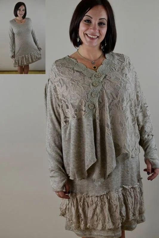 Pretty Angel Knit Ruffle Hem Dress and Matching Coverlet Top