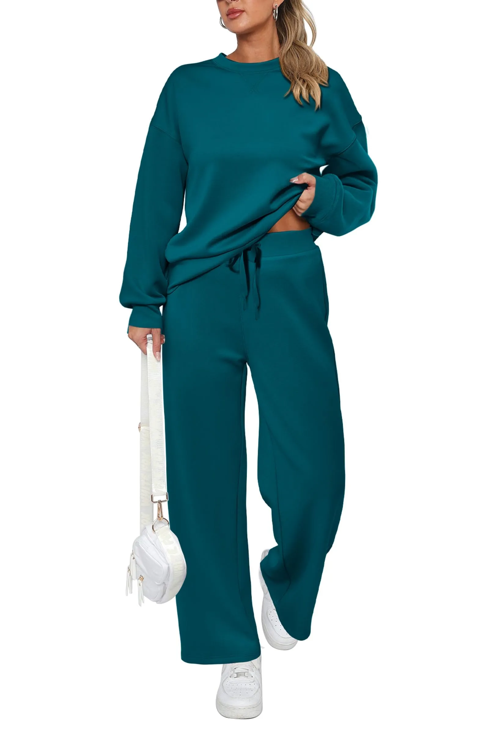 PRETTYGARDEN Women's 2 Piece Outfits 2023 Fall Long Sleeve Pullover Tops And Long Pants Lounge Sets Tracksuit