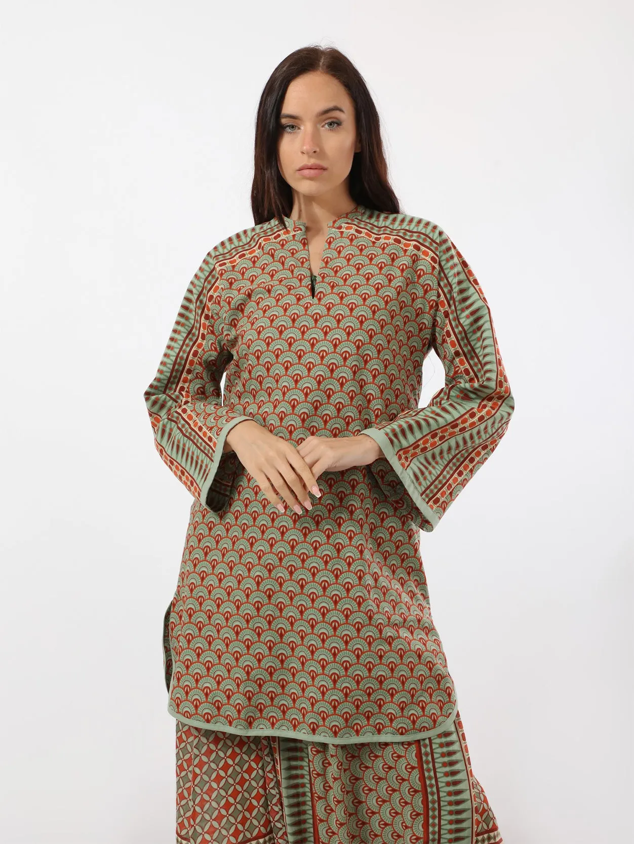 Printed cotton short tunic-dress