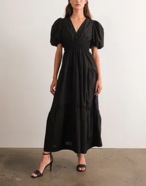 Puff Sleeve Black Maxi Dress