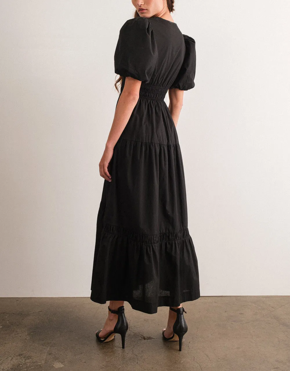 Puff Sleeve Black Maxi Dress