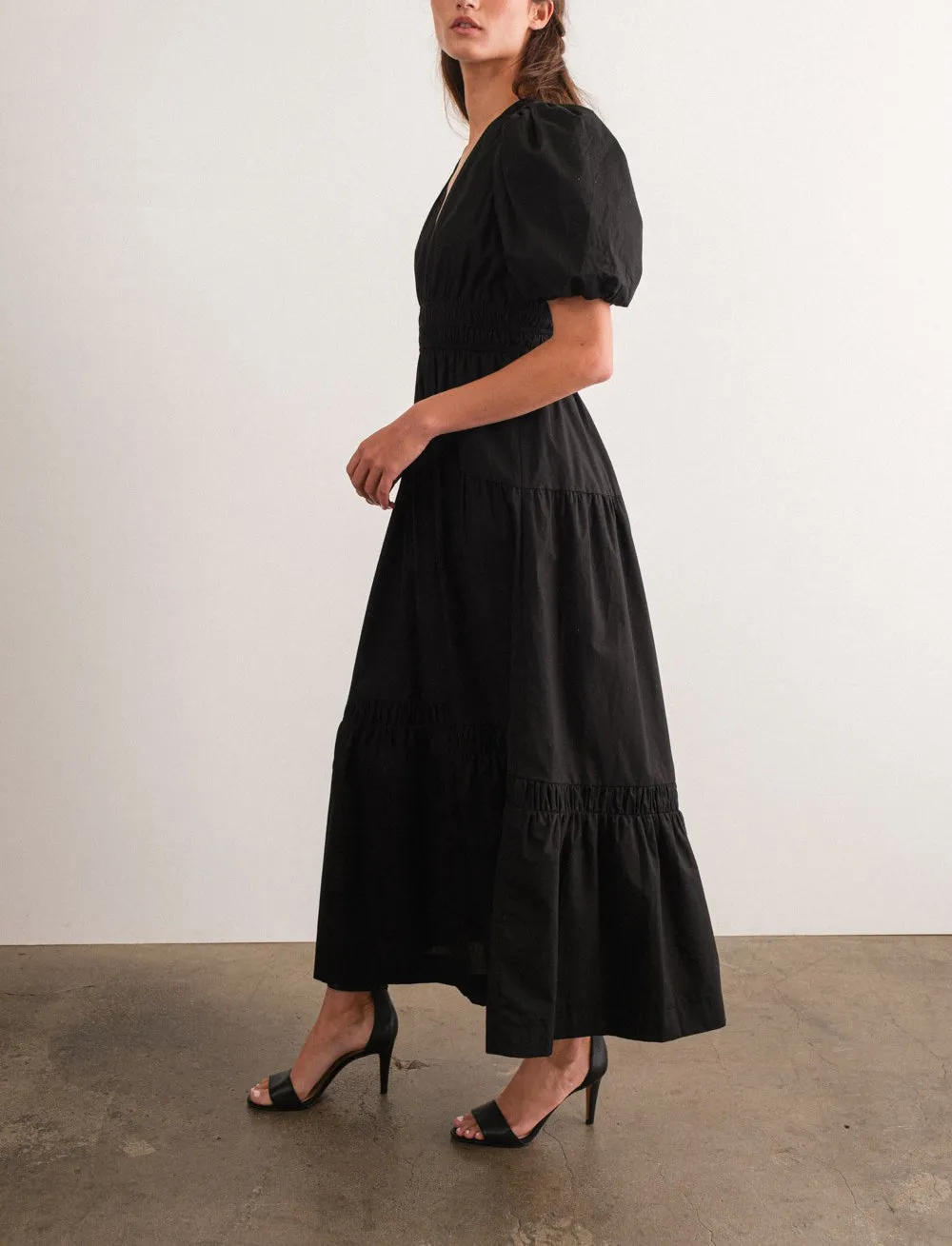 Puff Sleeve Black Maxi Dress