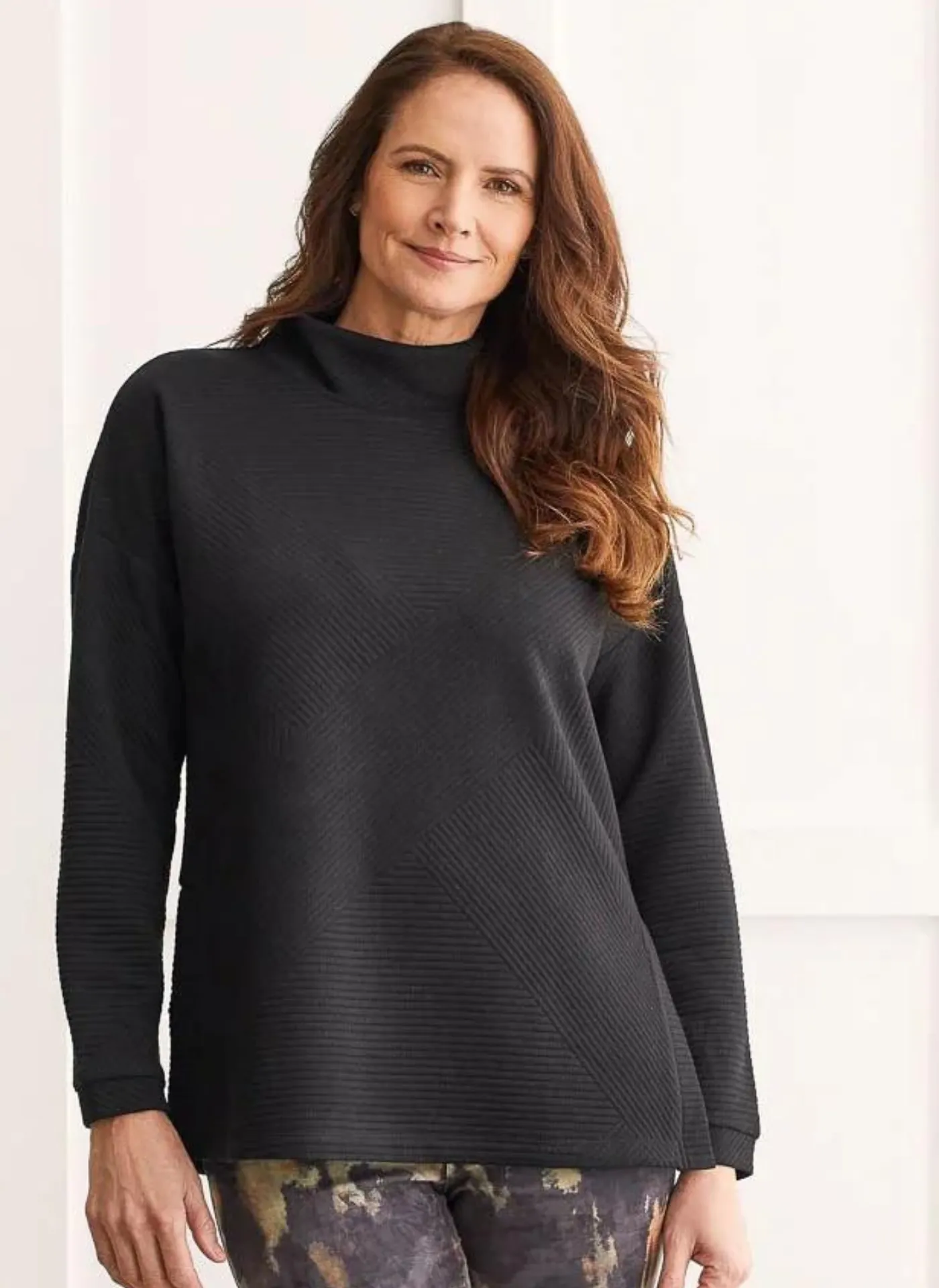 Quilted Mock Neck Tunic Top