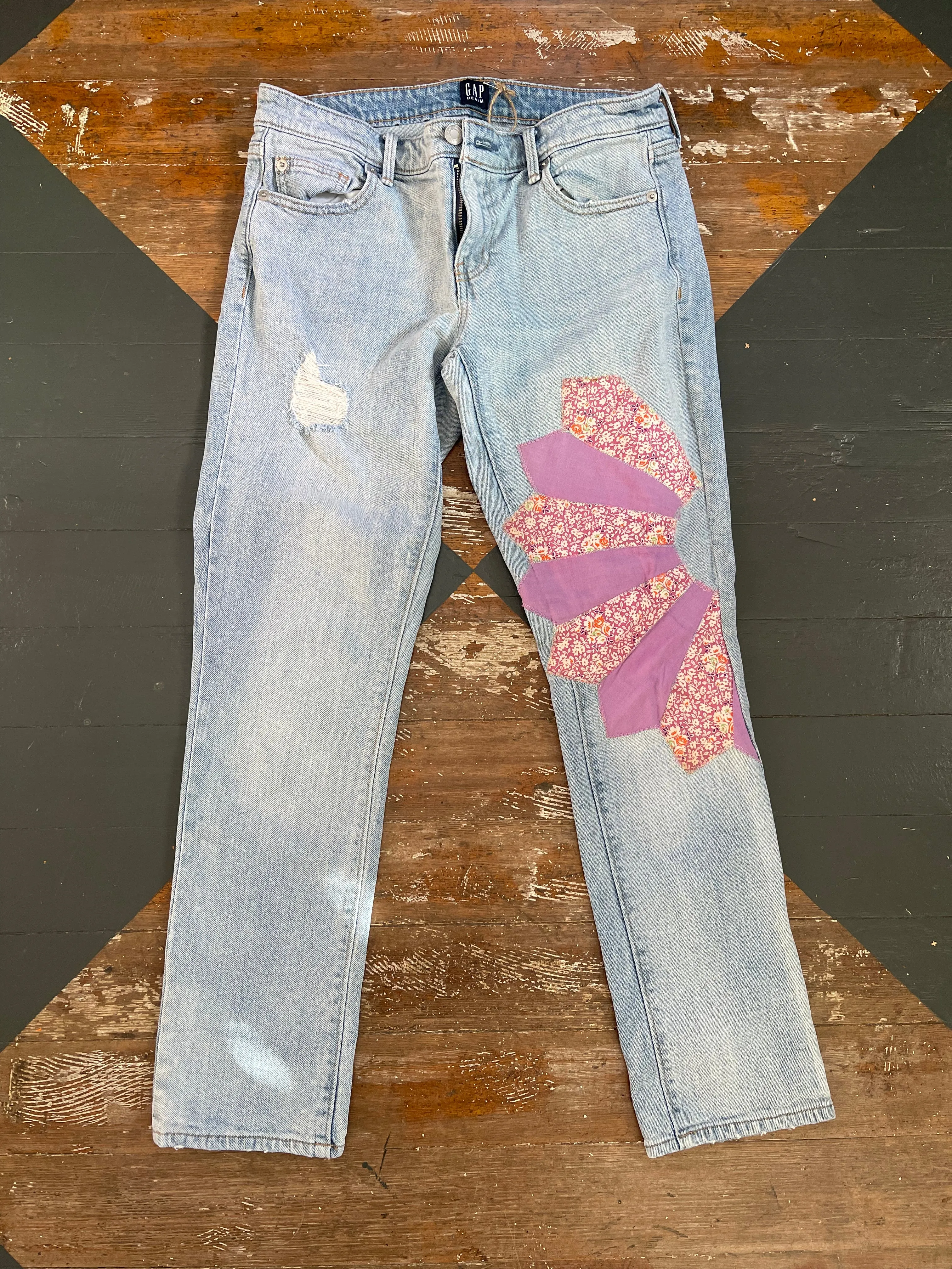 QUILTED PURPLE FLOWER JEANS - 26