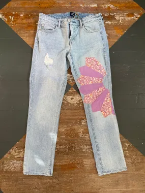 QUILTED PURPLE FLOWER JEANS - 26