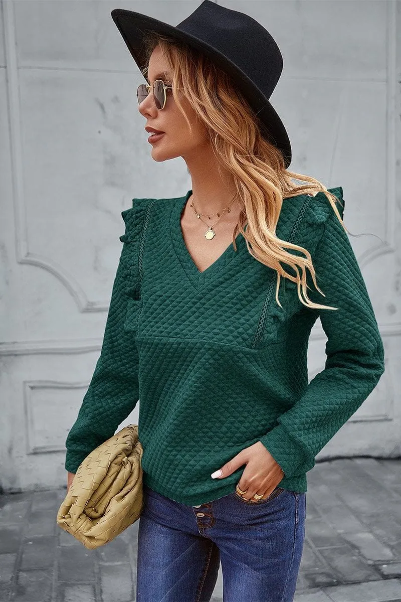 Quilted Ruffle Trimmed Sweater