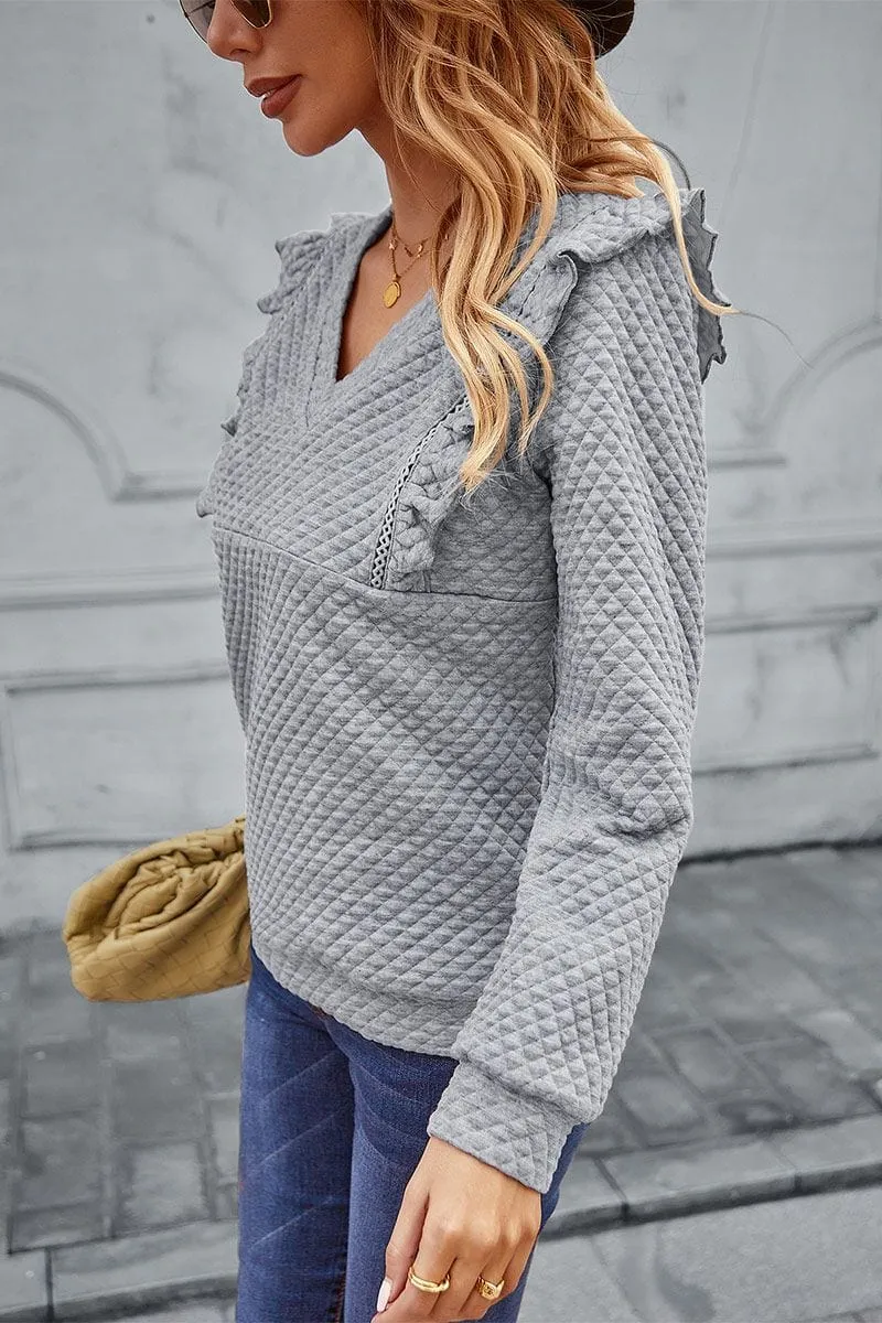 Quilted Ruffle Trimmed Sweater